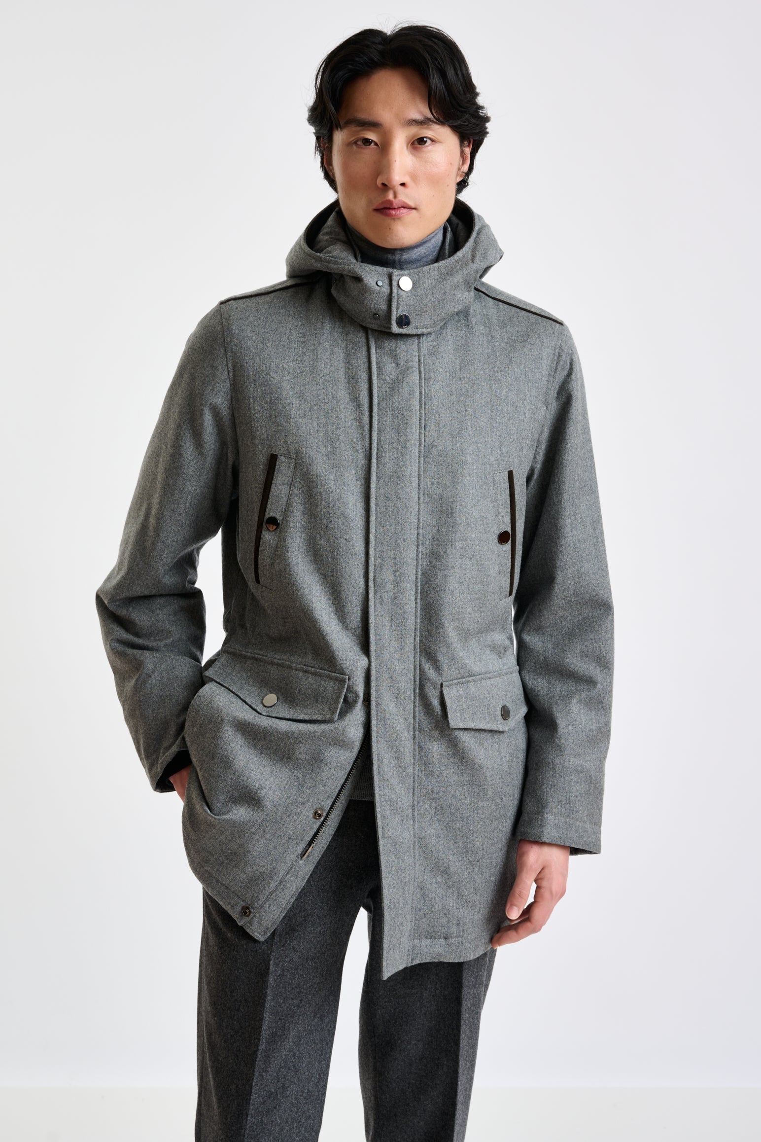 Grey 100% Tech Wool Flannel Bedford Parka