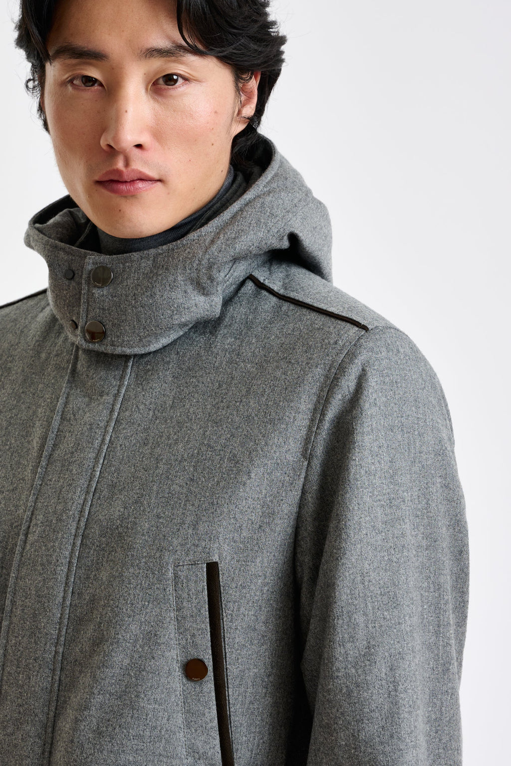 Grey 100% Tech Wool Flannel Bedford Parka — detail 1
