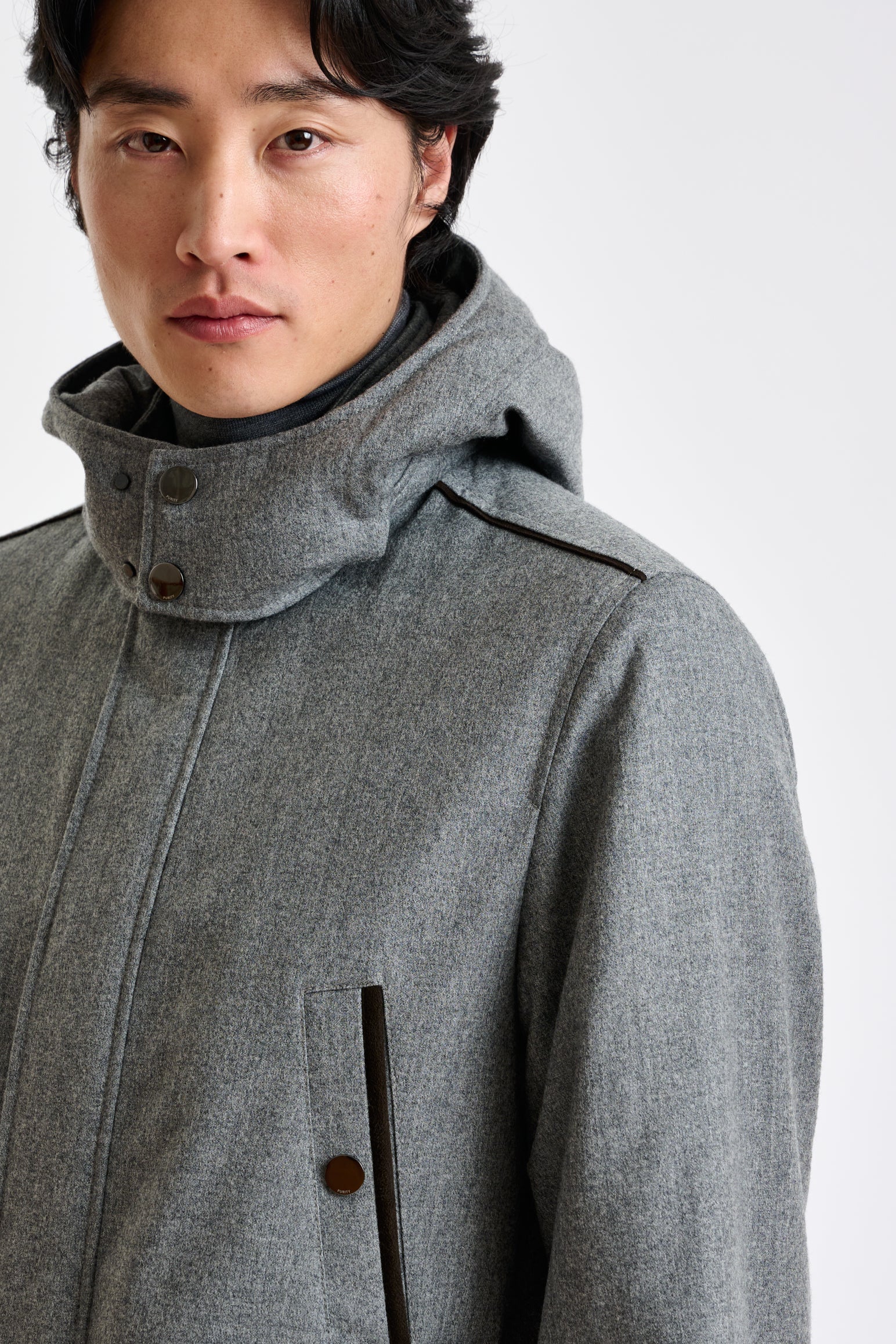 Grey 100% Tech Wool Flannel Bedford Parka — detail 1