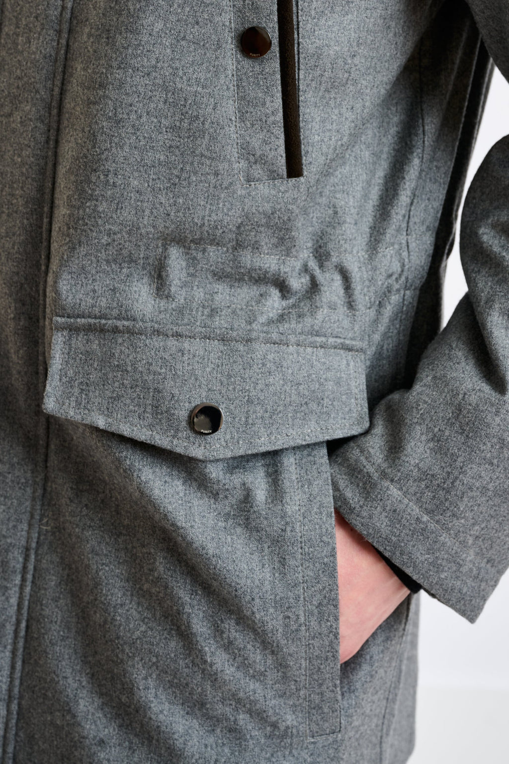 Grey 100% Tech Wool Flannel Bedford Parka — detail 2