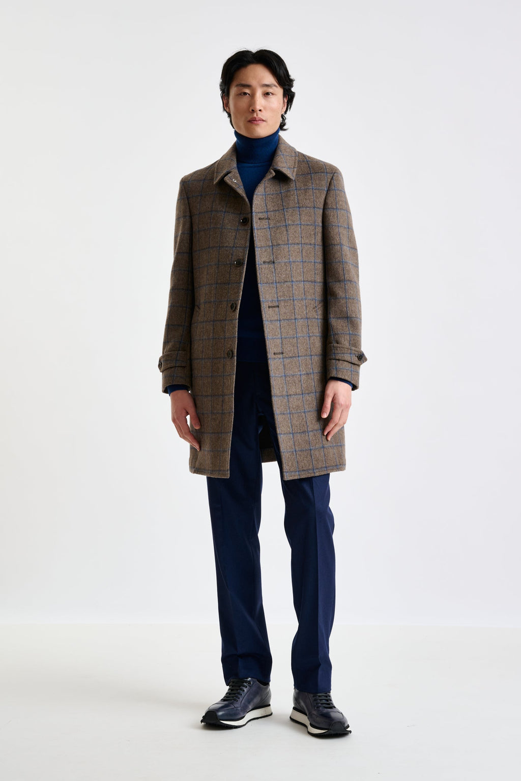 Brown Check Wool Leeds Coat — detail 1
