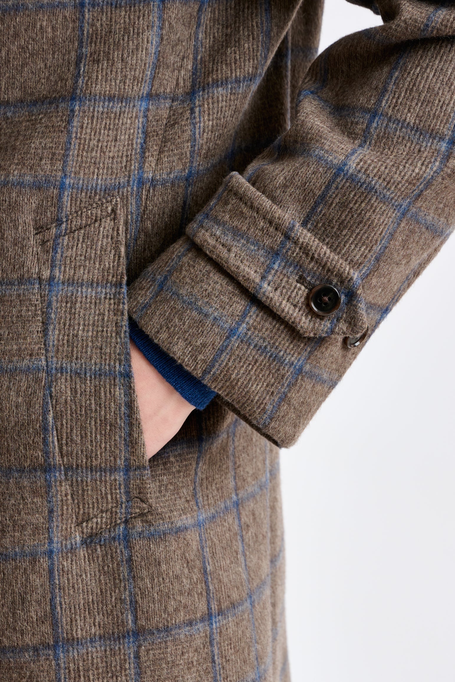 Brown Check Wool Leeds Coat — detail 5