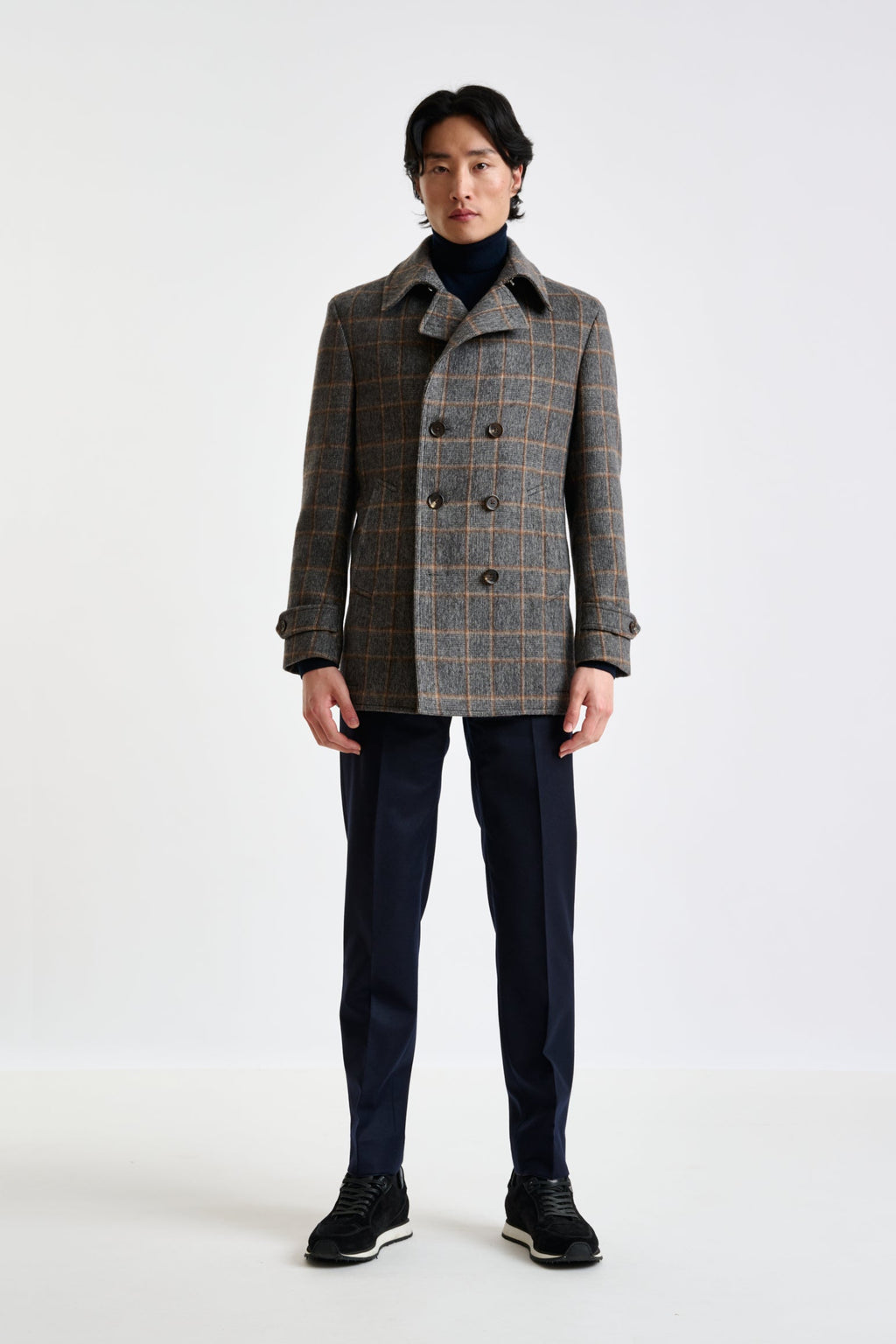 Grey Check Wool Nelson Peacoat — detail 3
