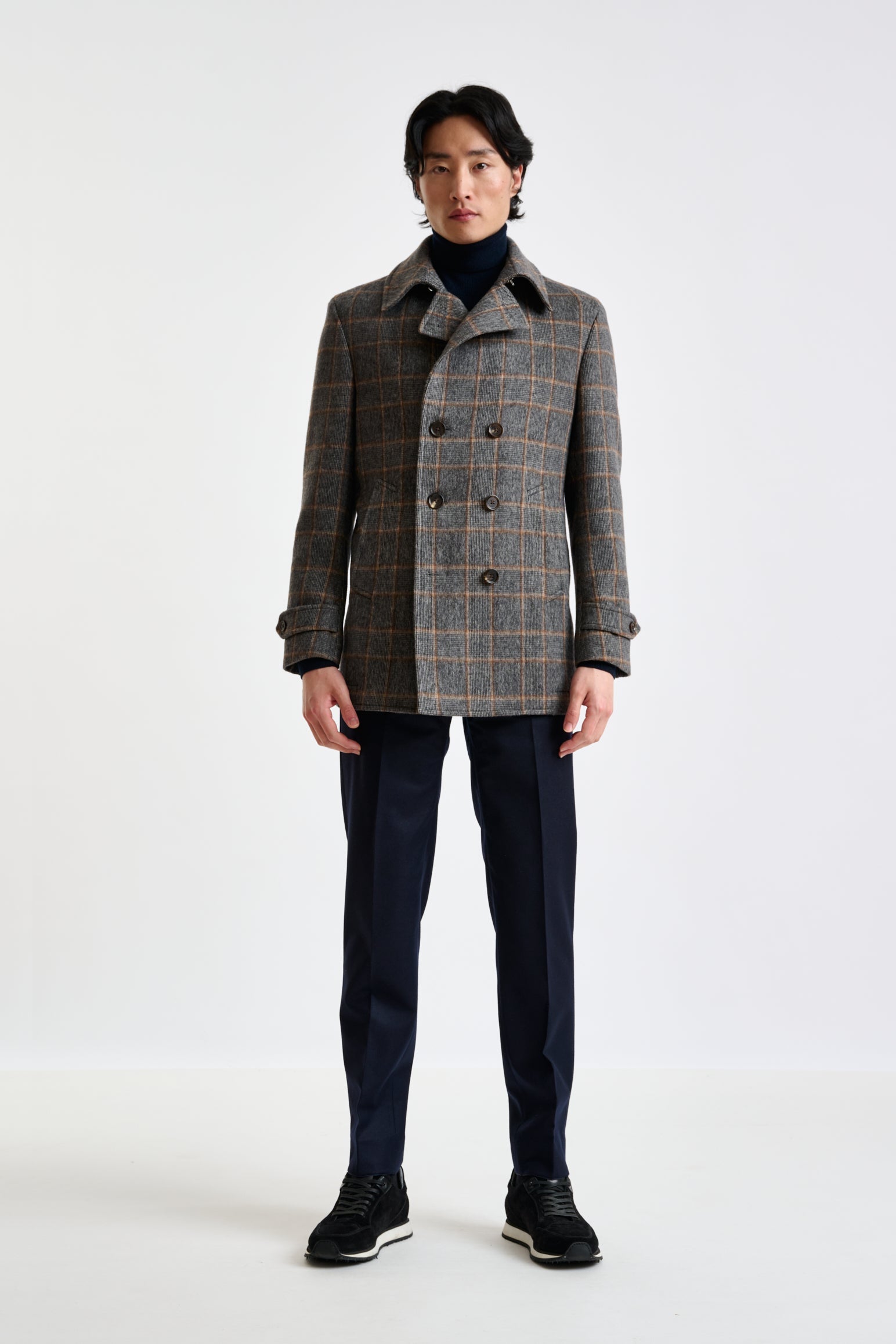 Grey Check Wool Nelson Peacoat — detail 3