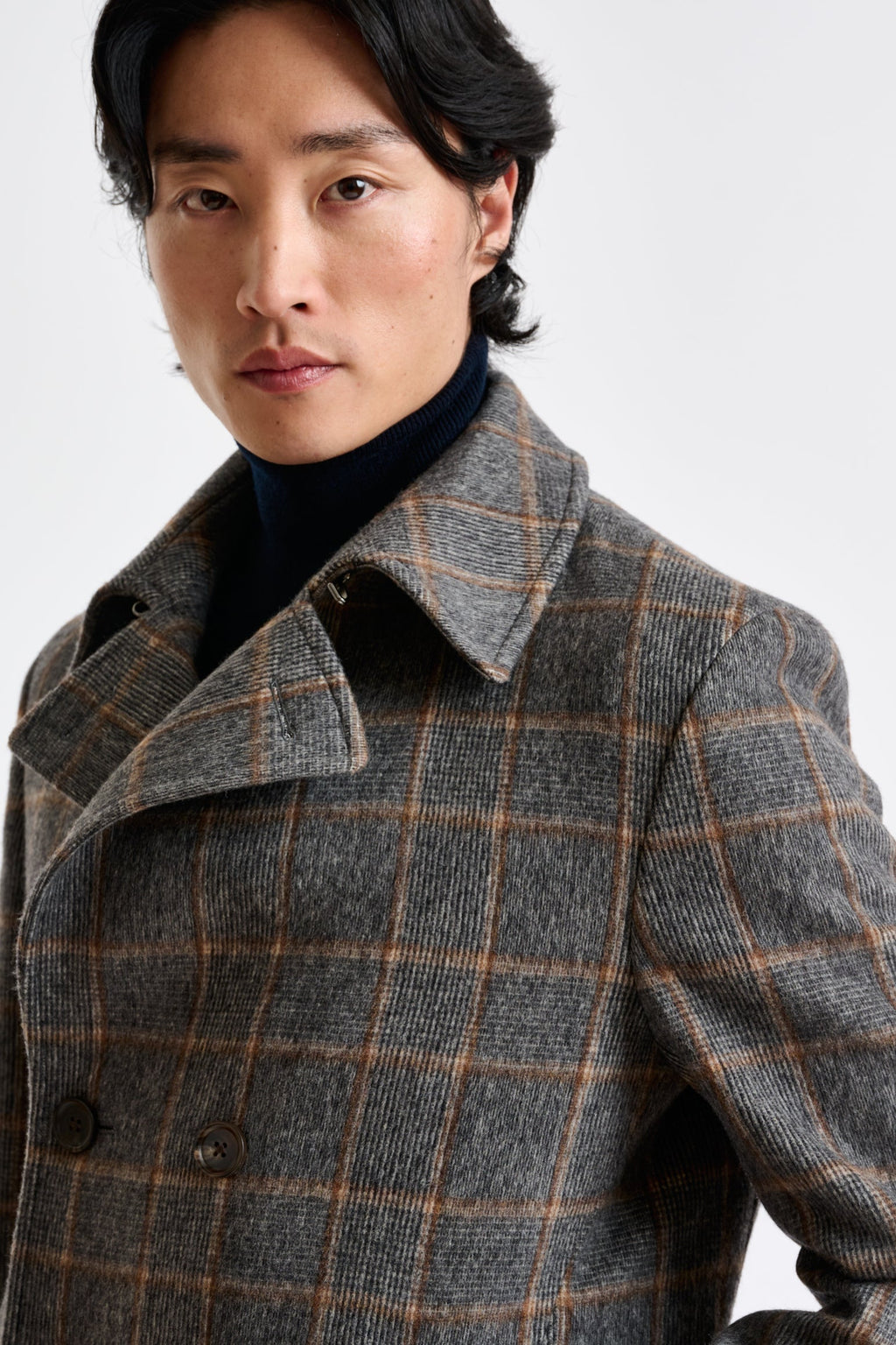 Grey Check Wool Nelson Peacoat — detail 2
