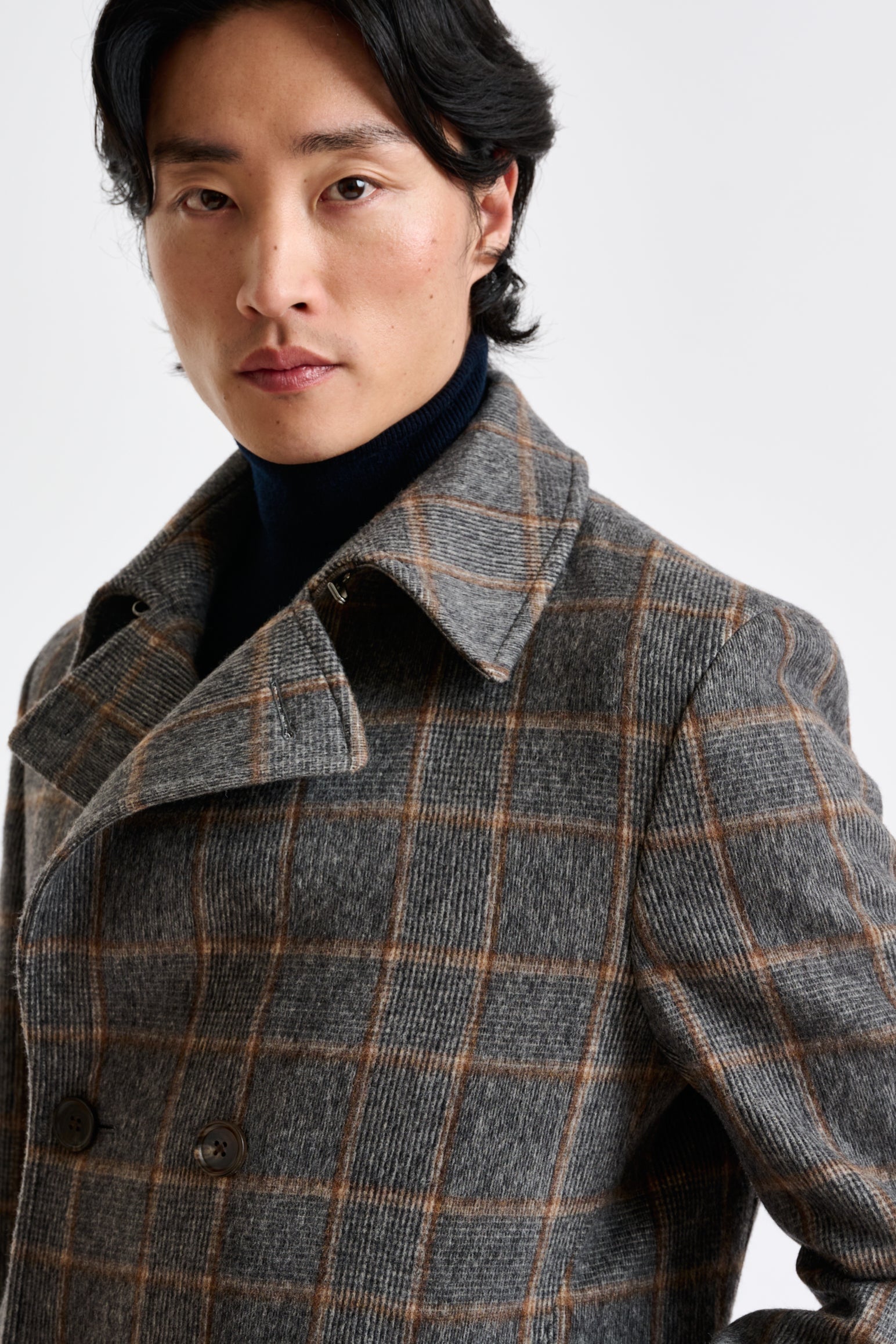 Grey Check Wool Nelson Peacoat — detail 2