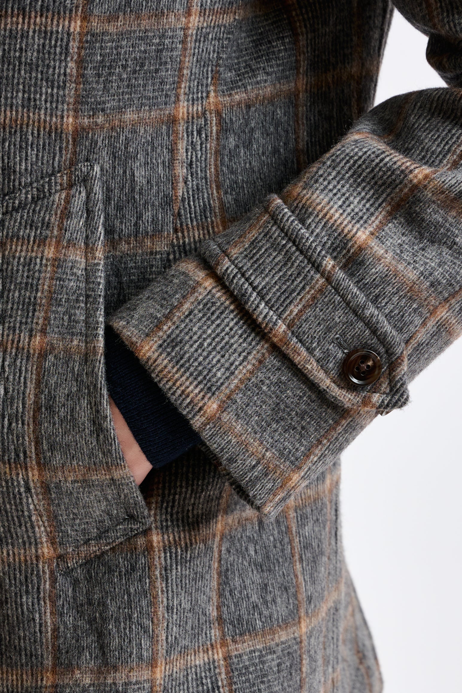 Grey Check Wool Nelson Peacoat — detail 4