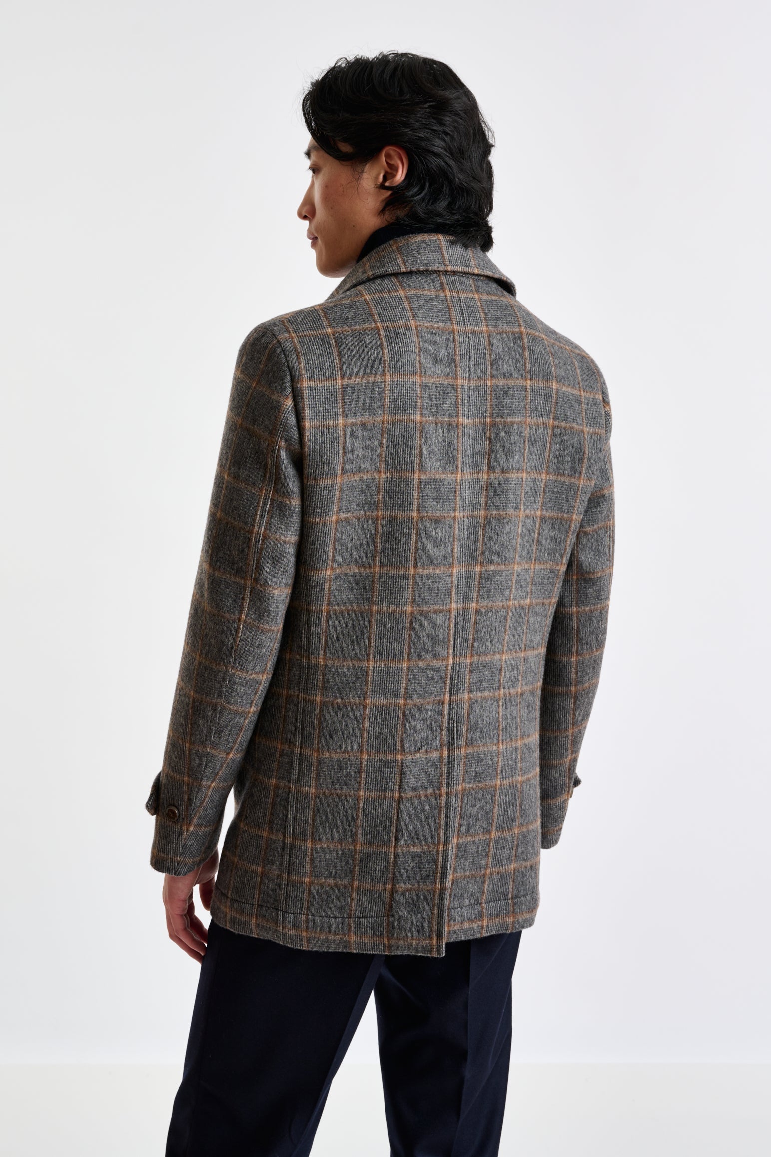 Grey Check Wool Nelson Peacoat — detail 1