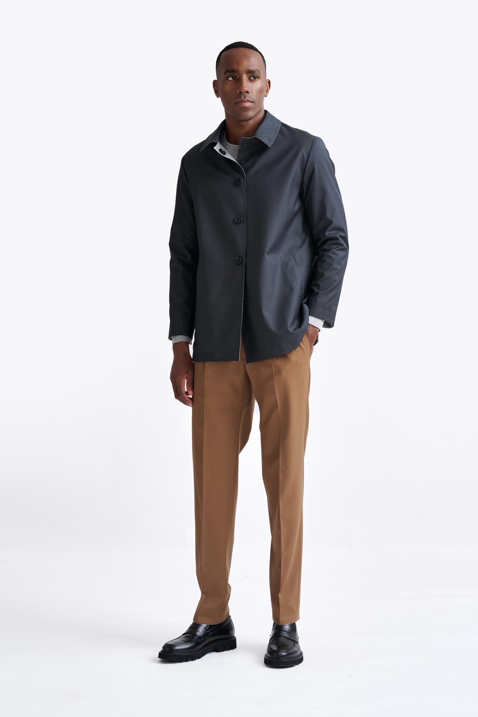 Dark Grey Wool Twill Membrane Troy Reversible Jacket — detail 4