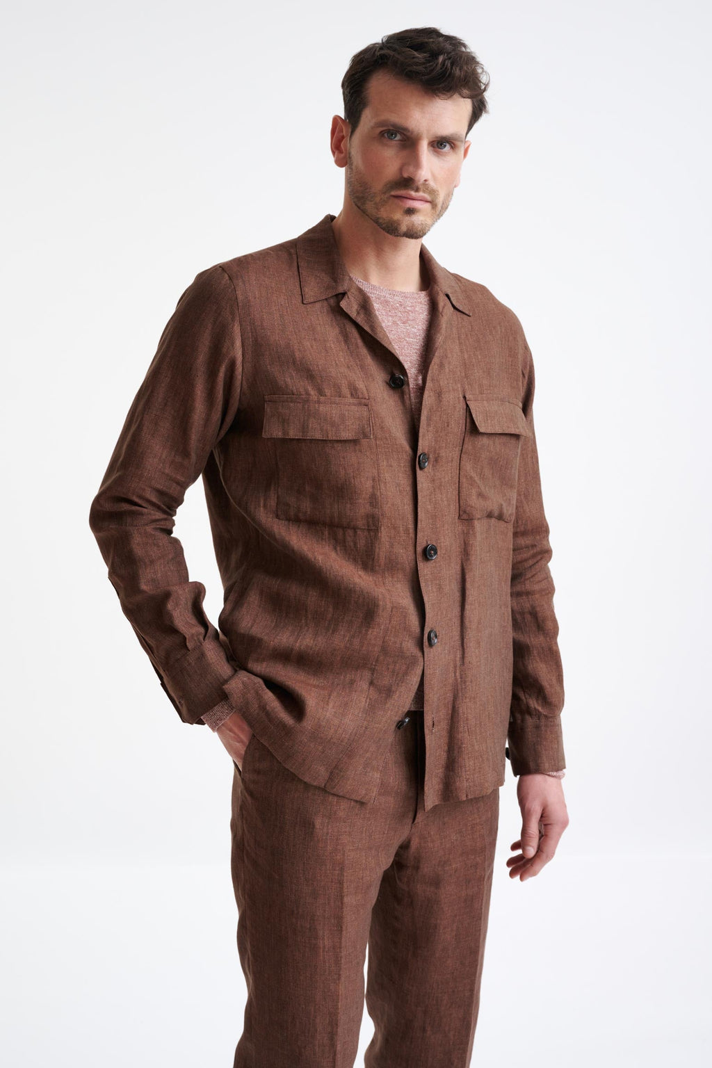 Brown Plymouth Overshirt Pure Linen