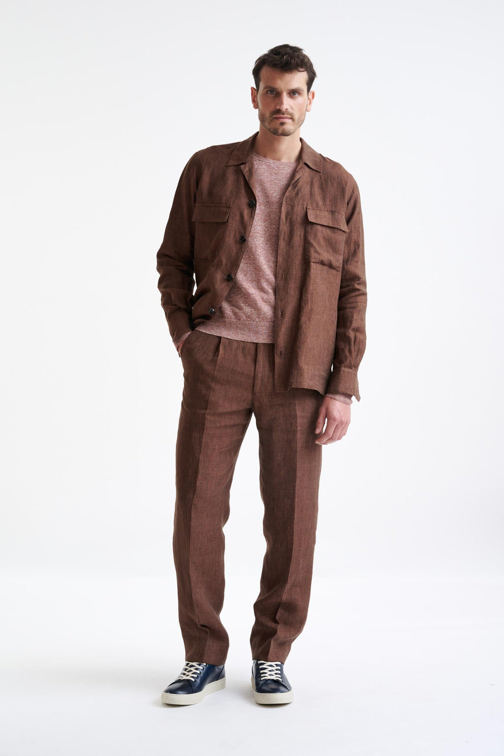 Brown Plymouth Overshirt Pure Linen — detail 1