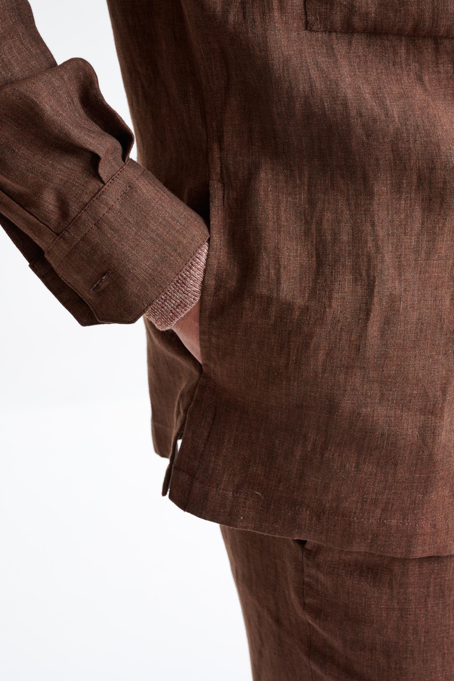 Brown Plymouth Overshirt Pure Linen — detail 4