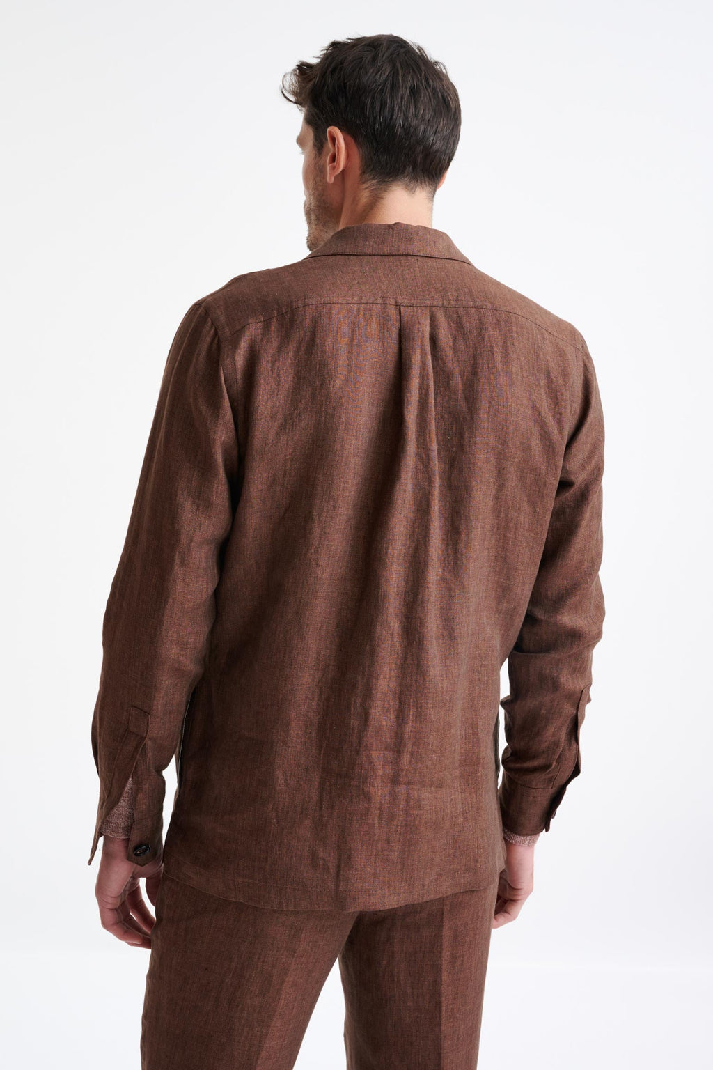Brown Plymouth Overshirt Pure Linen — detail 5