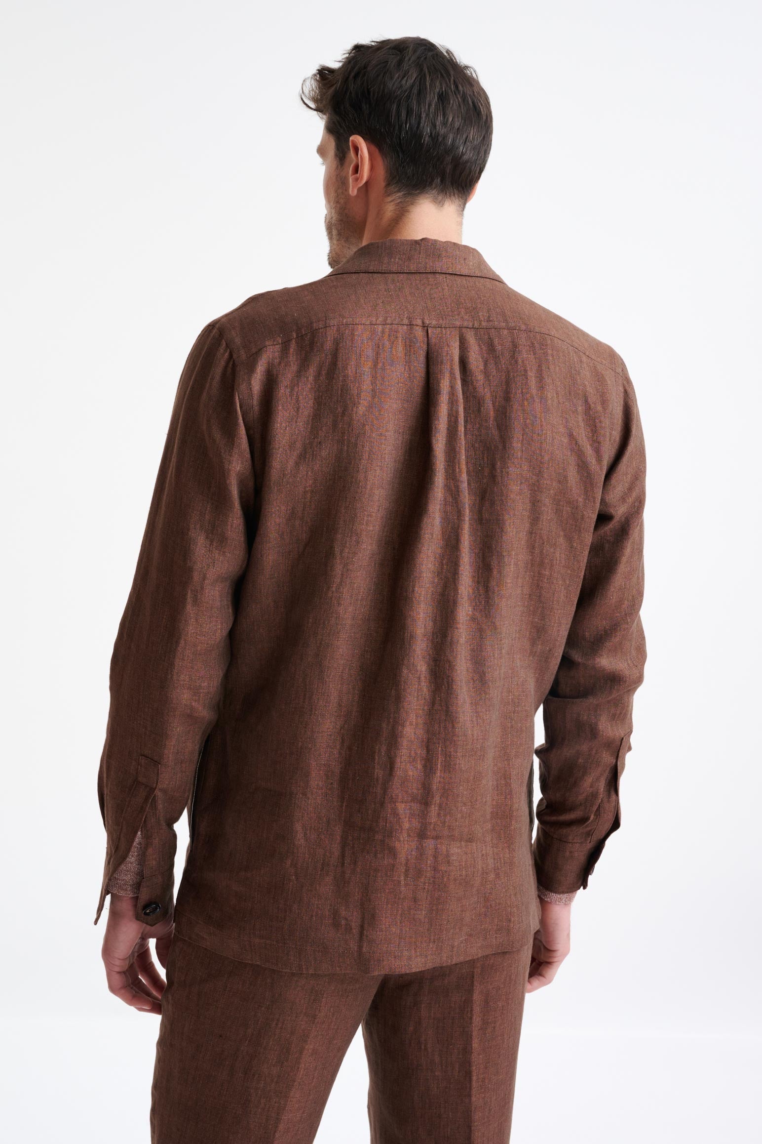 Brown Plymouth Overshirt Pure Linen — detail 5