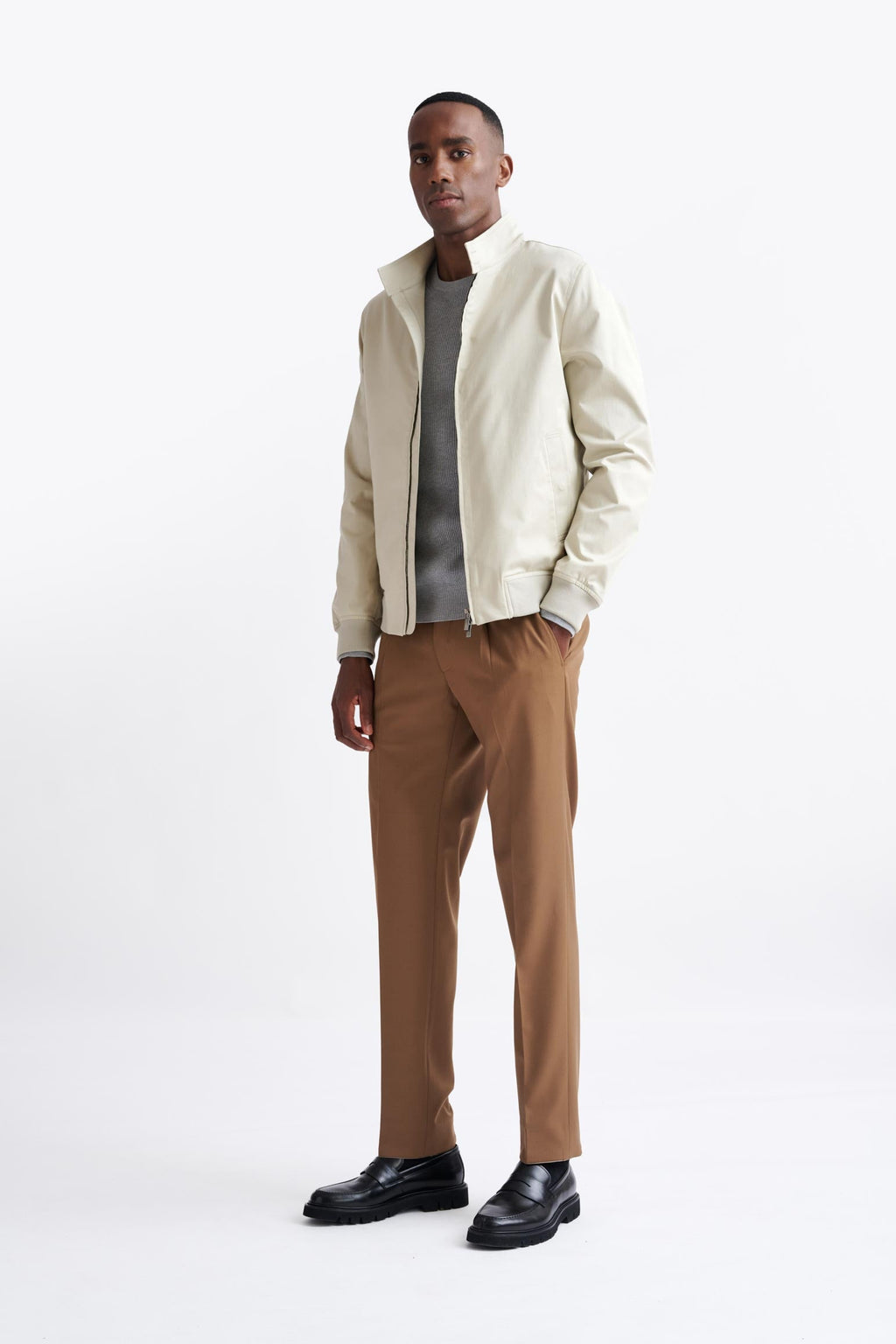 Beige Cashmere Cotton Warwick Bomber Jacket — detail 1