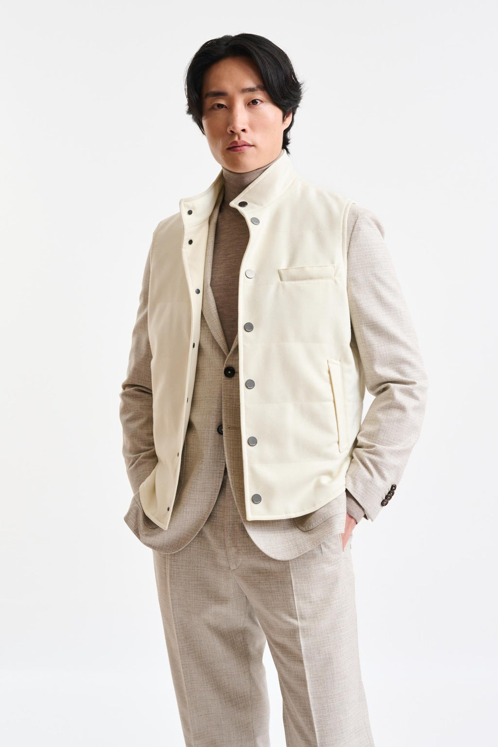 Light Beige Wool Keswick Waistcoat Flannel & Saxony