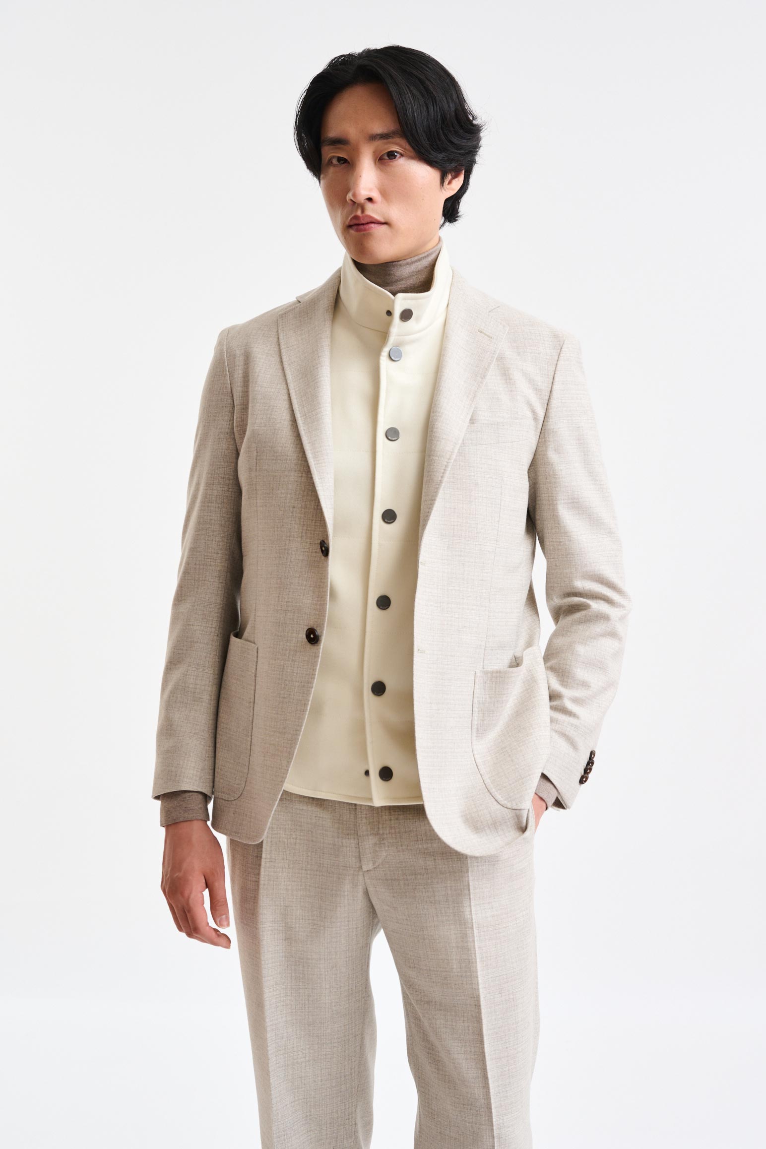 Light Beige Wool Keswick Waistcoat Flannel & Saxony — detail 3