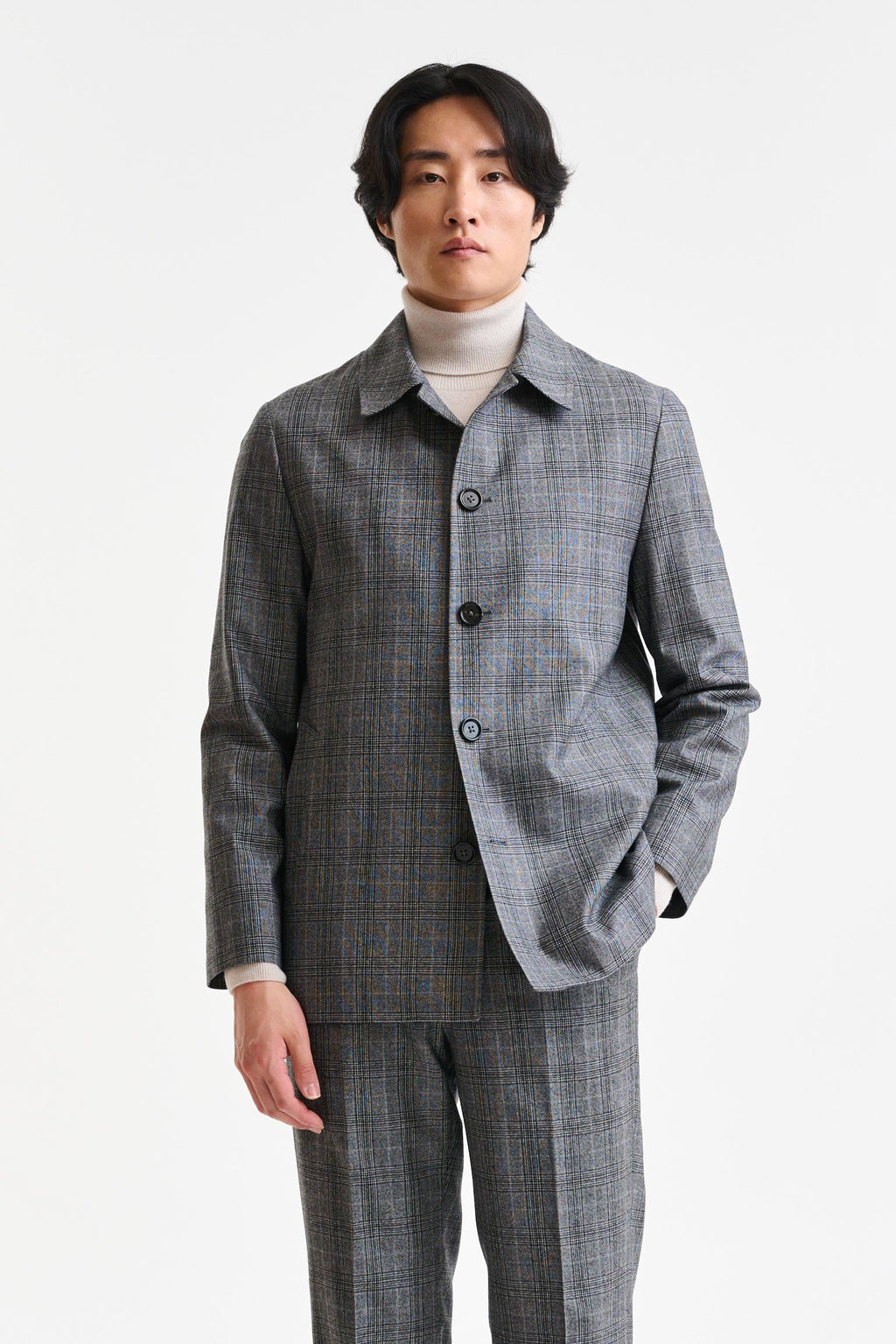 Check Grey Wool Troy Tech Jacket Hybrid