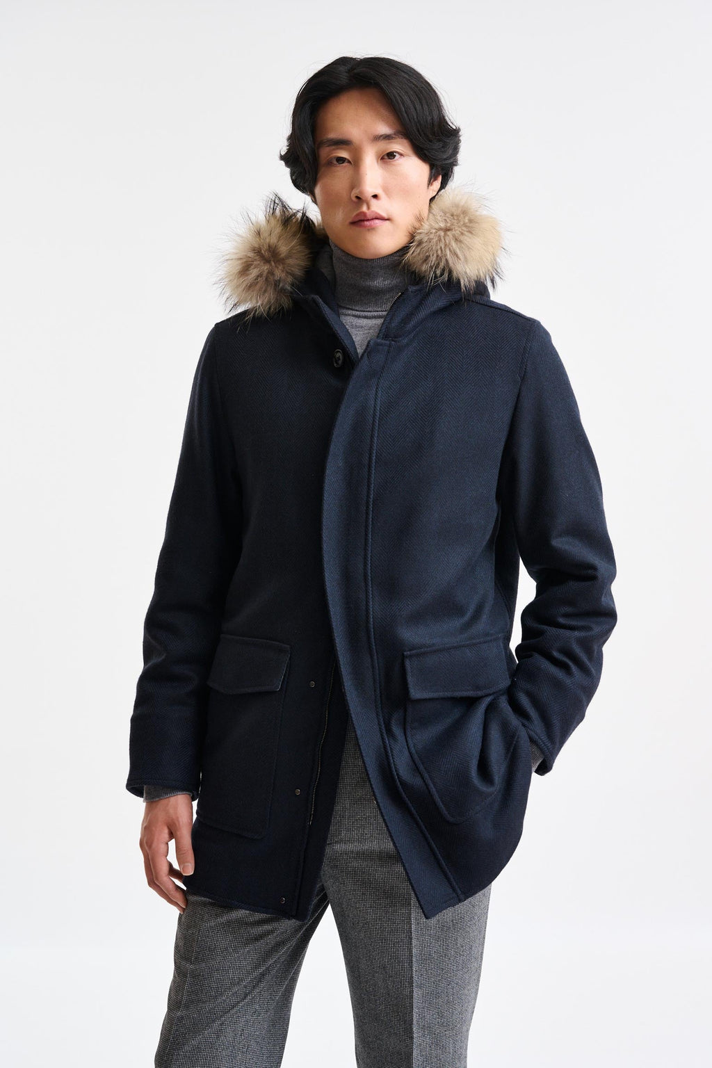 Dark Blue Wool Bedford Parka Zeus