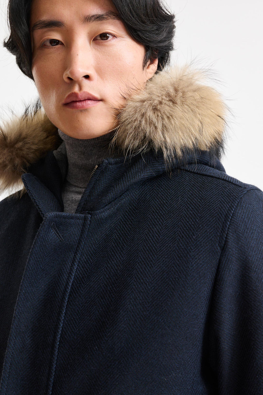Dark Blue Wool Bedford Parka Zeus — detail 1