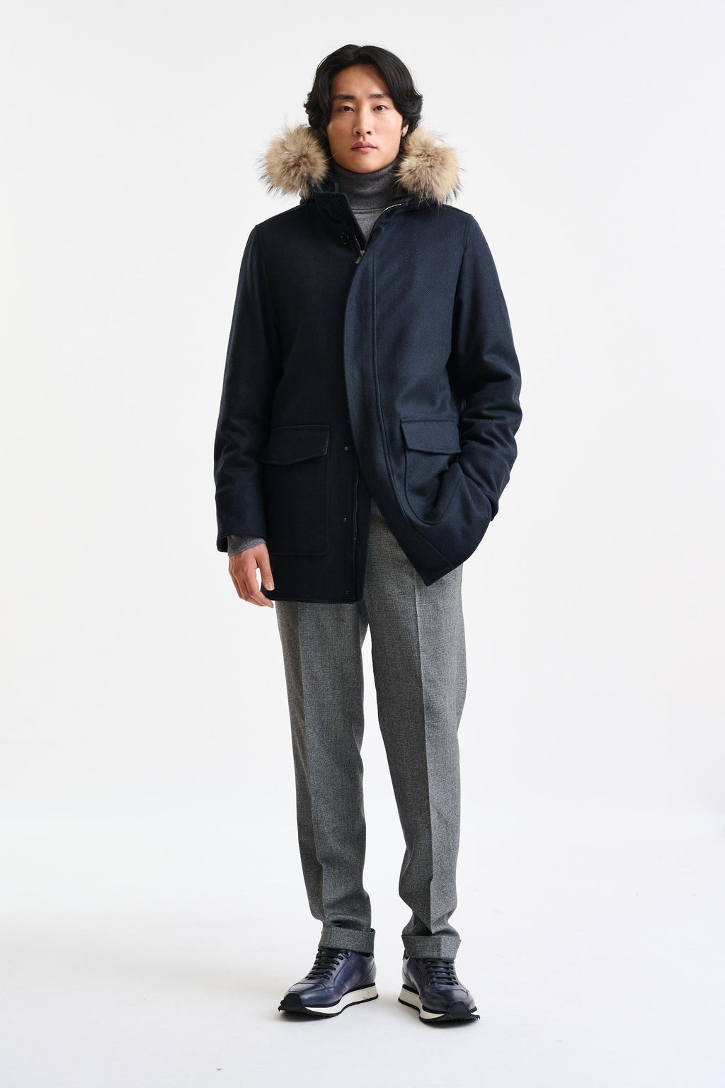 Dark Blue Wool Bedford Parka Zeus — detail 3