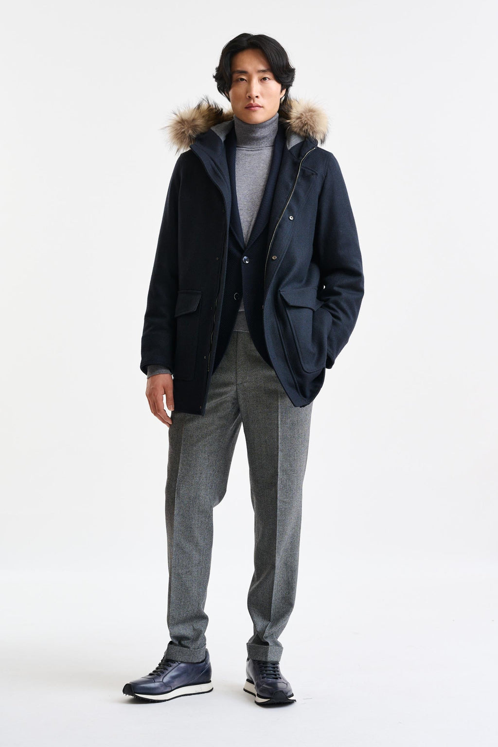 Dark Blue Wool Bedford Parka Zeus — detail 4