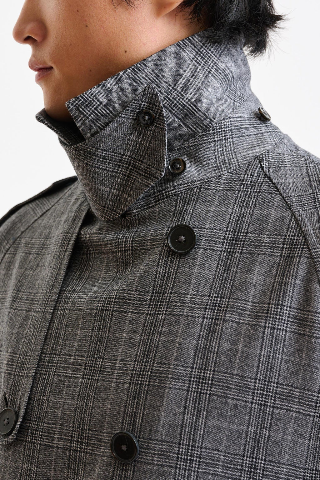 Grey Check Wool Marlow Tech Trench Coat Hybrid — detail 2