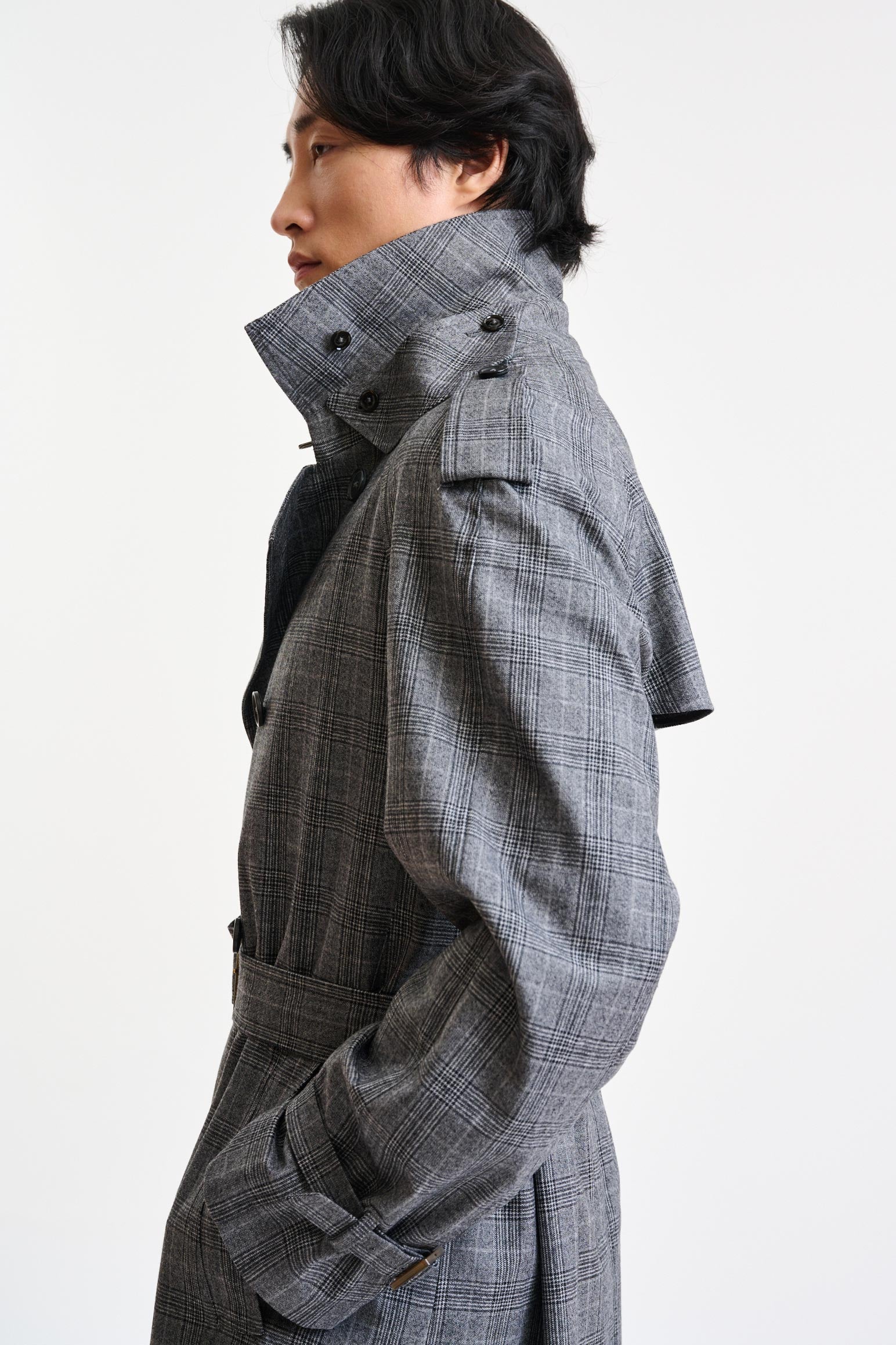 Grey Check Wool Marlow Tech Trench Coat Hybrid — detail 4