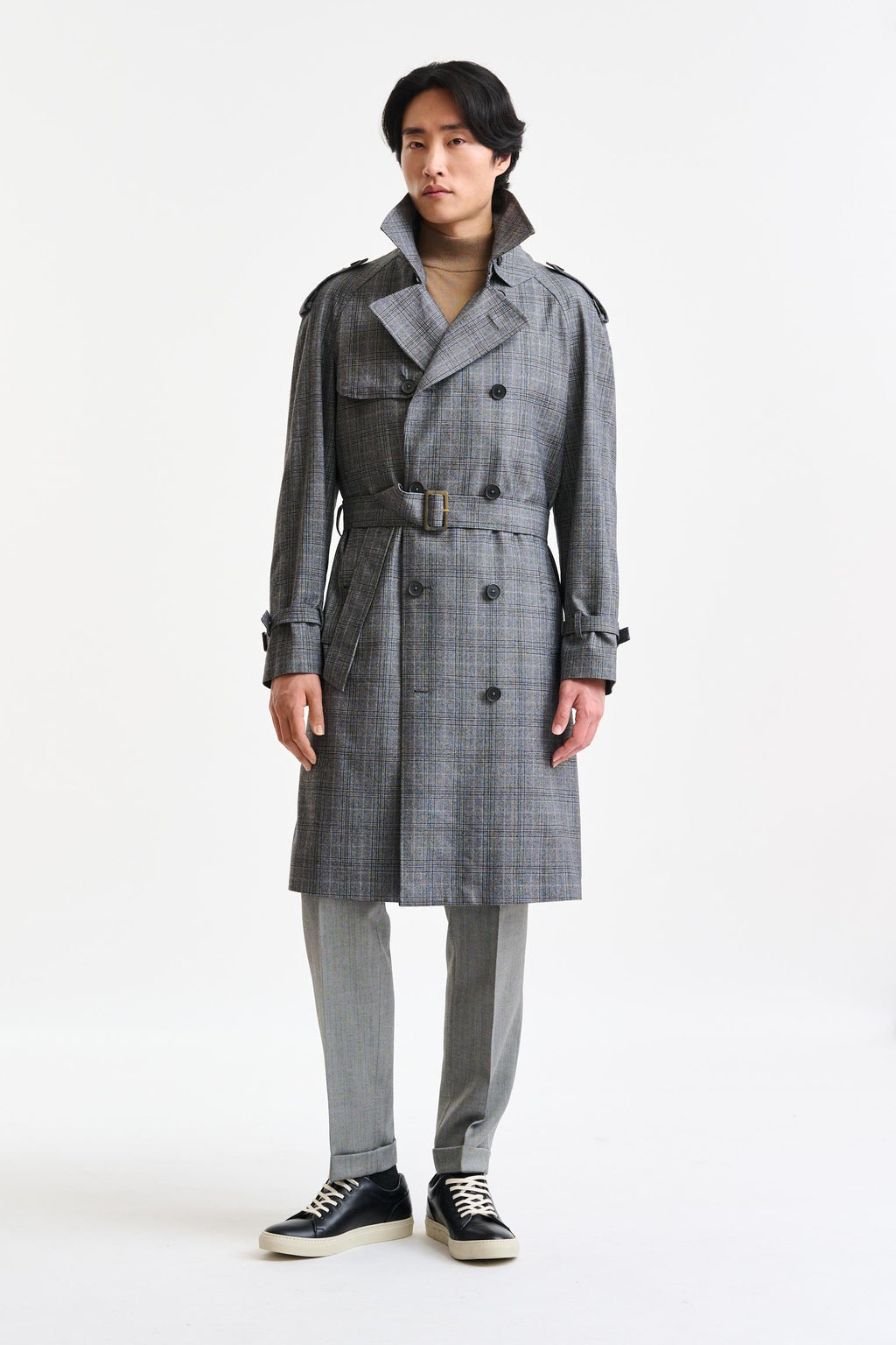 Grey Check Wool Marlow Tech Trench Coat Hybrid — detail 5