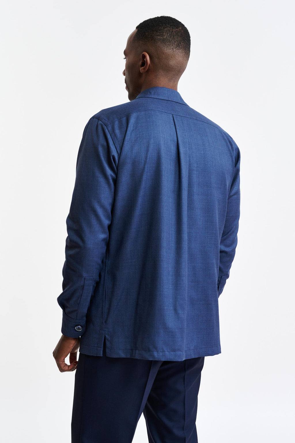 Medium Blue 100% Wool Plymouth Overshirt Image — detail 6