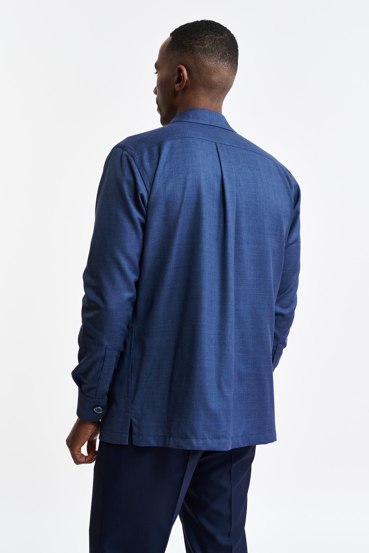 Medium Blue 100% Wool Plymouth Overshirt Image — detail 6