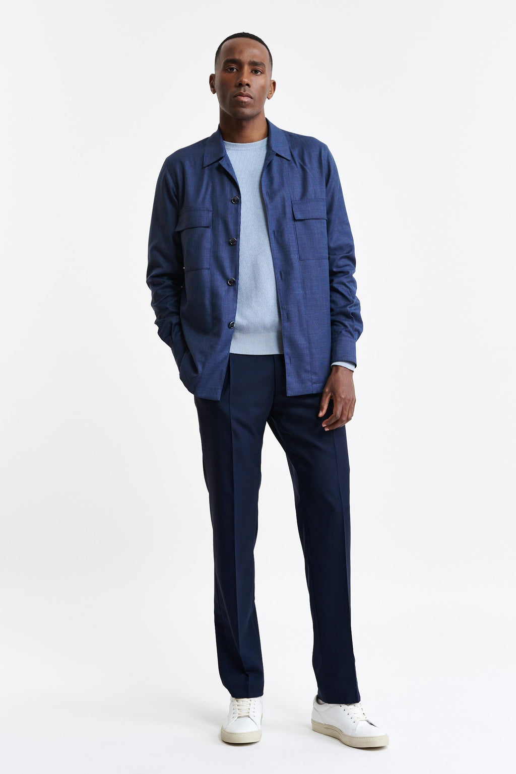Medium Blue 100% Wool Plymouth Overshirt Image — detail 4