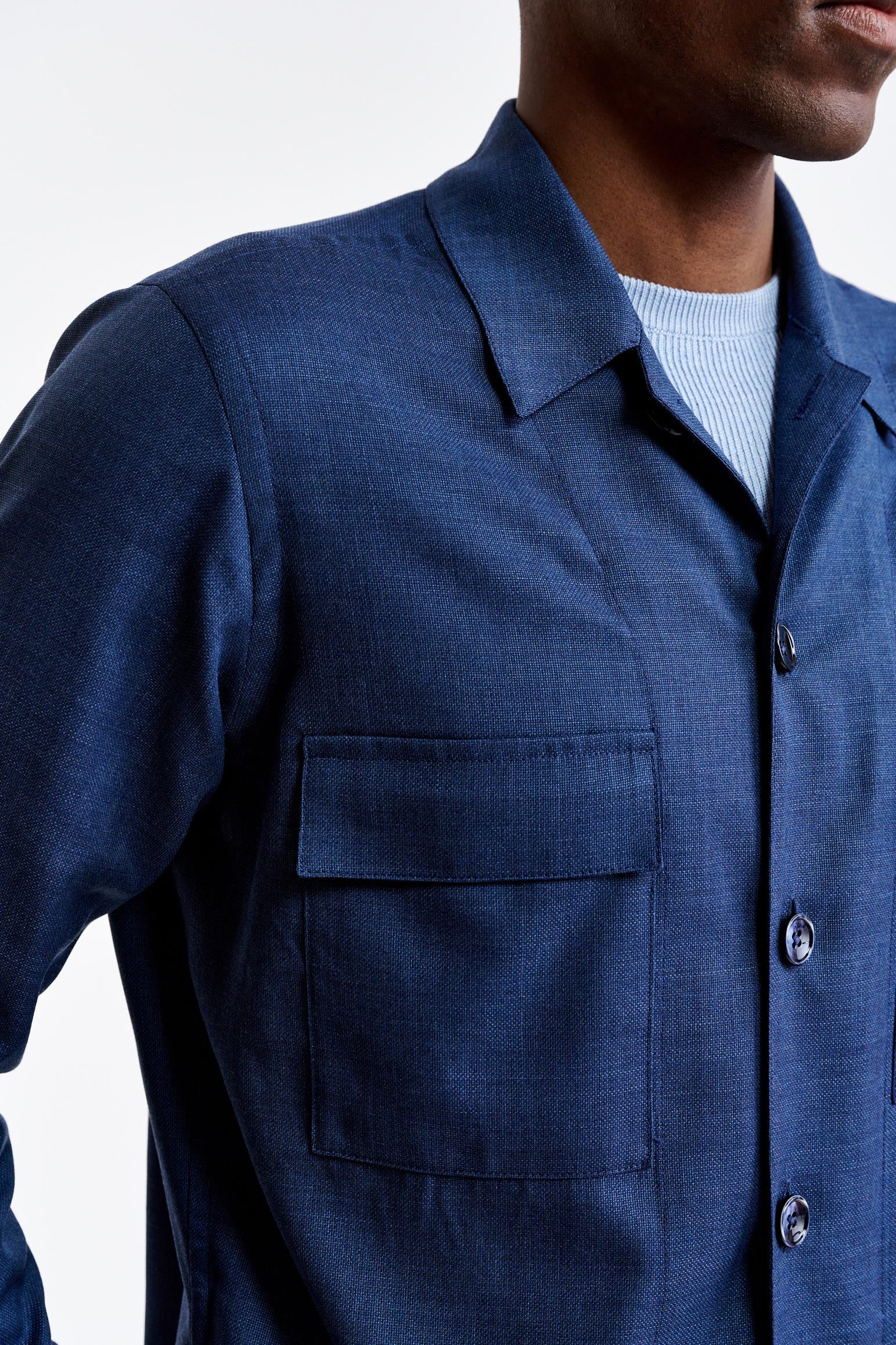 Medium Blue 100% Wool Plymouth Overshirt Image — detail 2