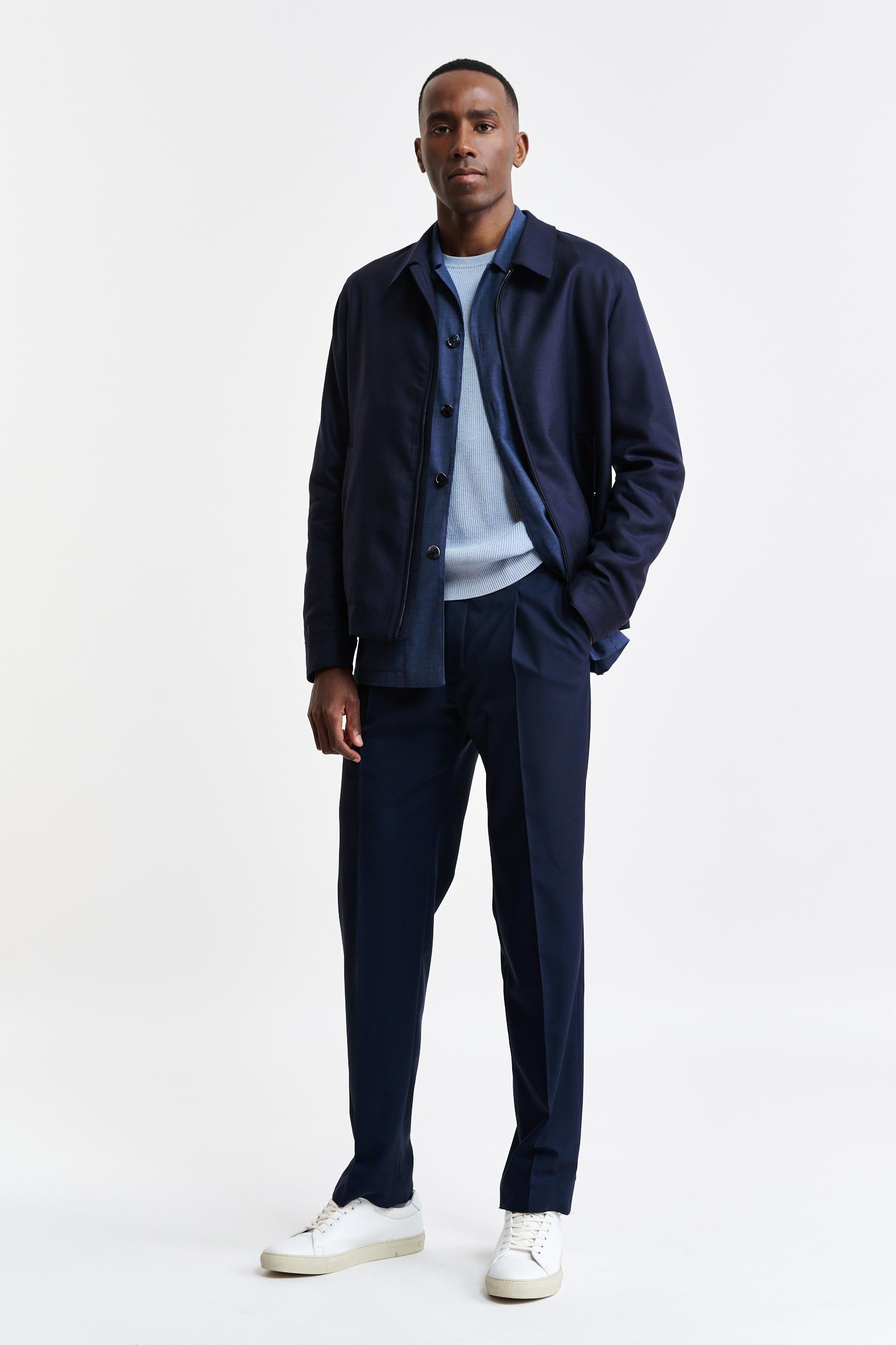 Dark Blue 100% Wool Warwick Bomber Jacket Harmony — detail 1