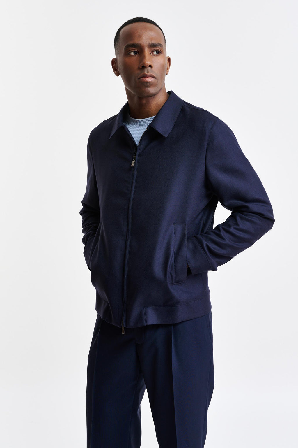 Dark Blue 100% Wool Warwick Bomber Jacket Harmony — detail 2