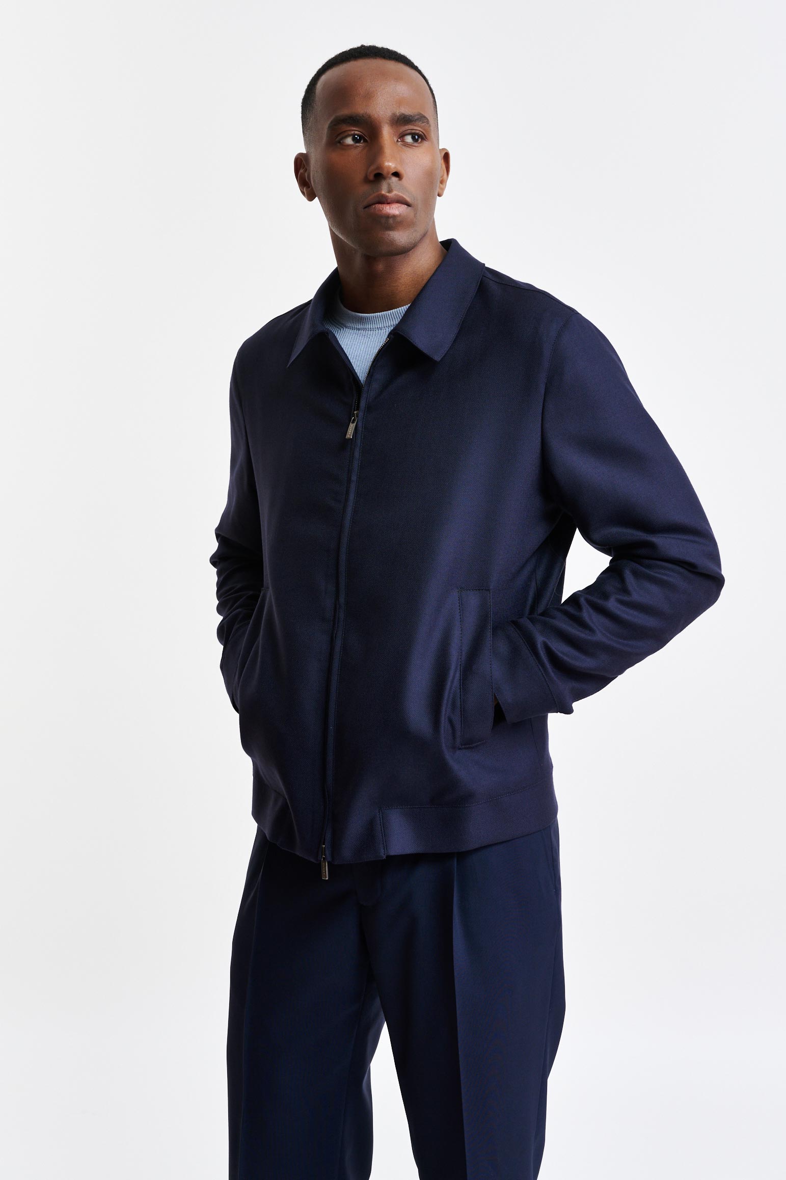 Dark Blue 100% Wool Warwick Bomber Jacket Harmony — detail 2