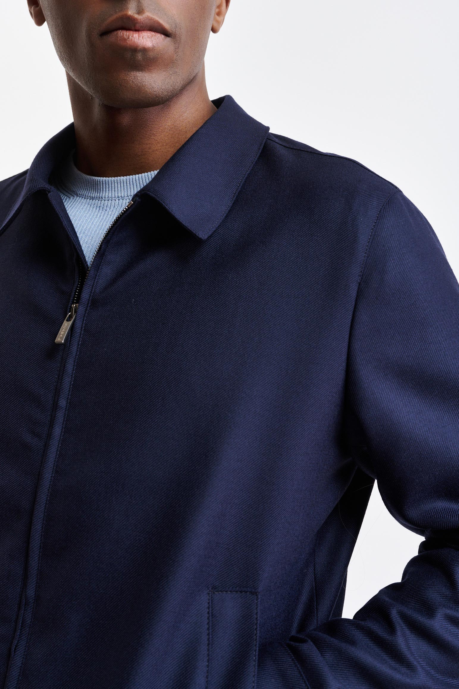 Dark Blue 100% Wool Warwick Bomber Jacket Harmony — detail 3