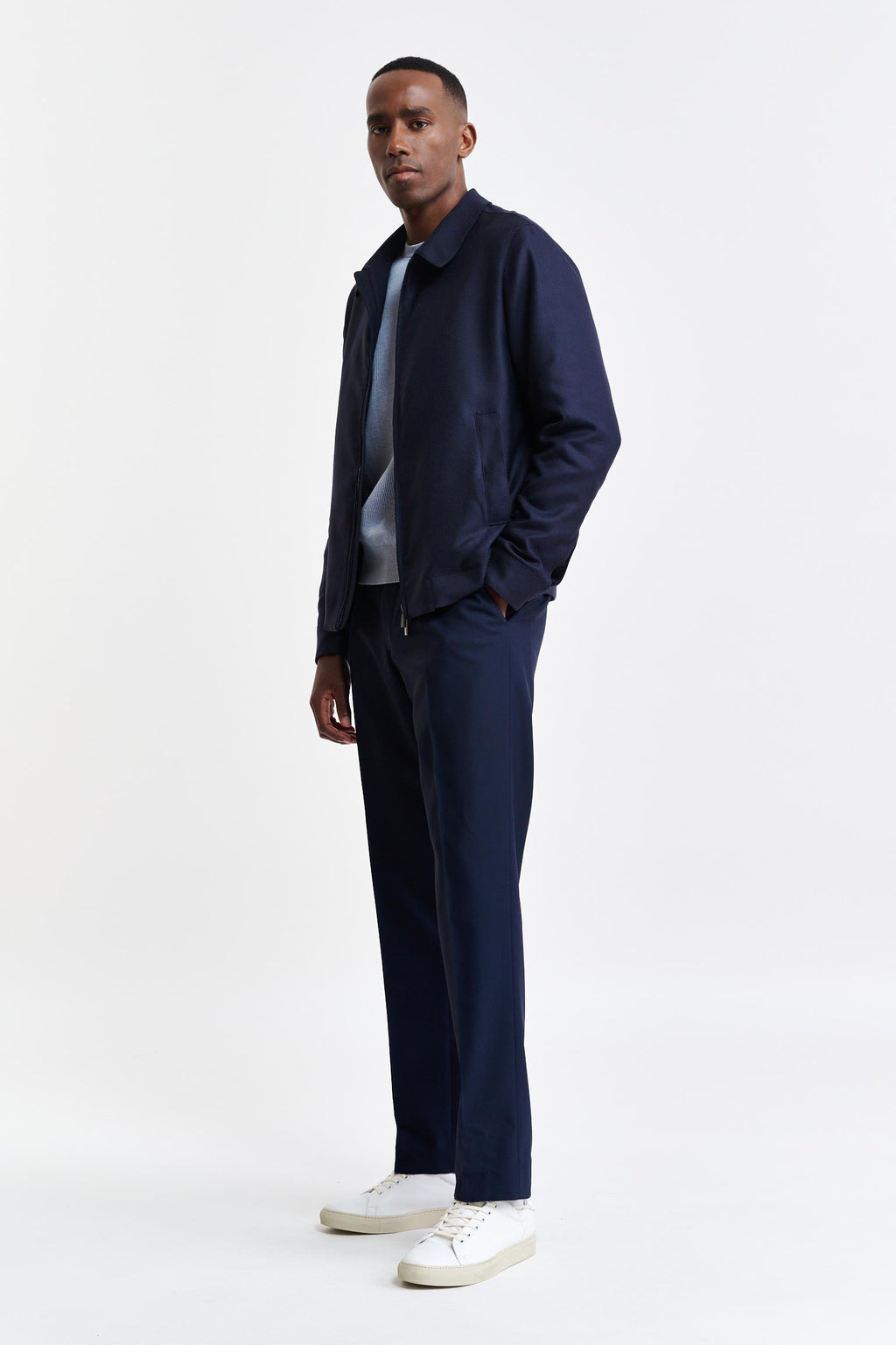 Dark Blue 100% Wool Warwick Bomber Jacket Harmony — detail 5
