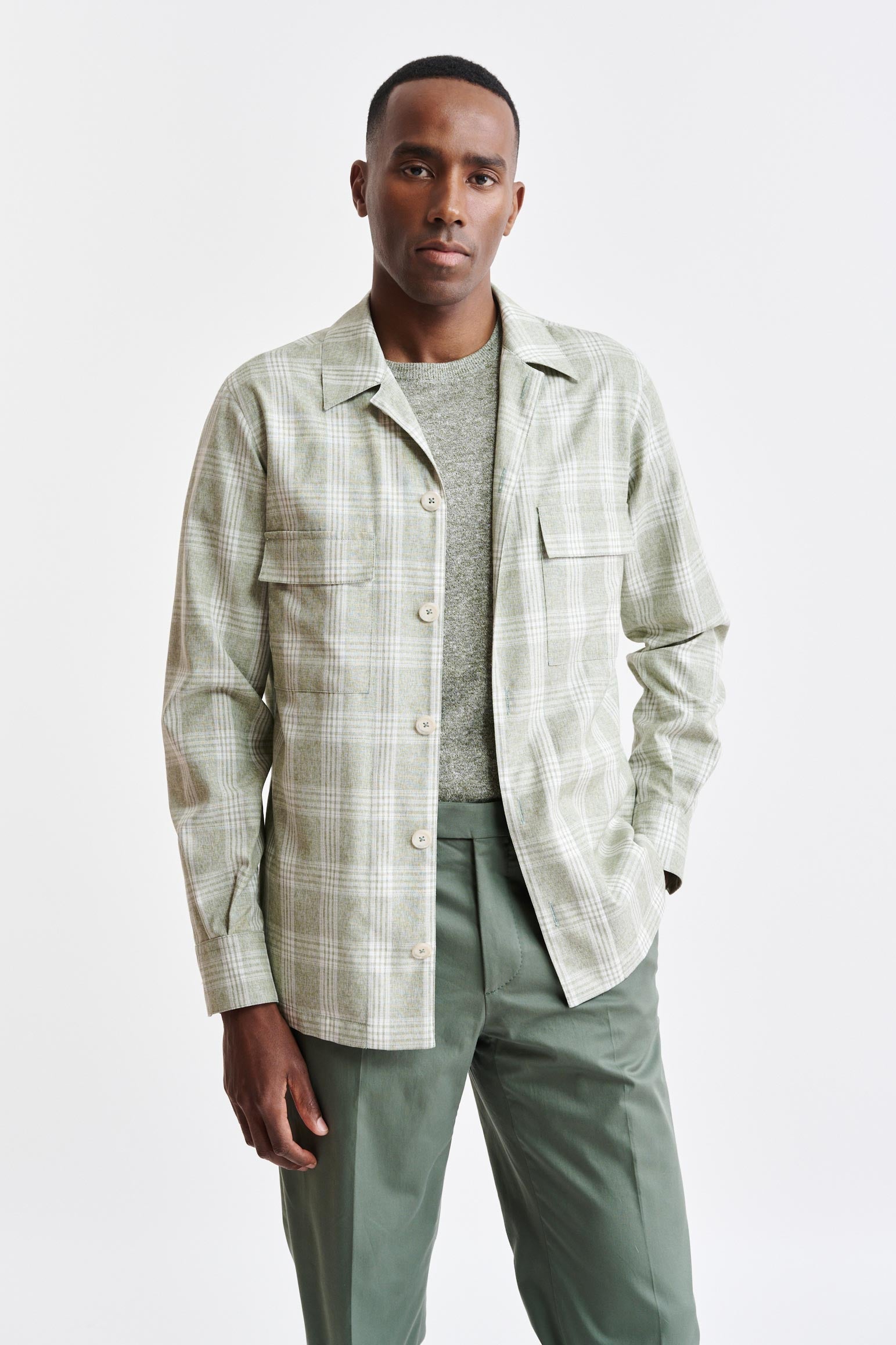Light Green Wool & Cotton Plymouth Overshirt Riviera Trend