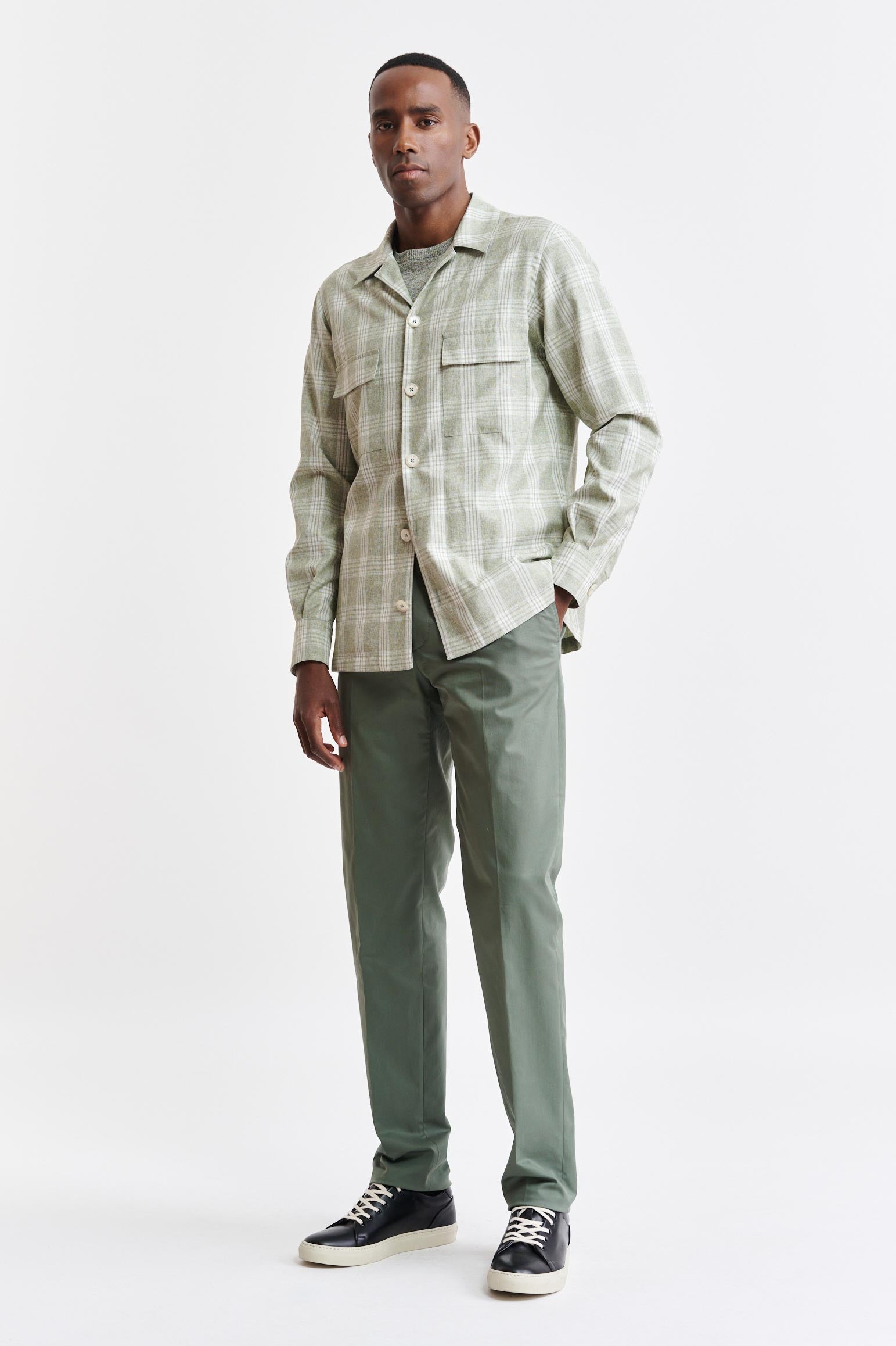 Light Green Wool & Cotton Plymouth Overshirt Riviera Trend — detail 1