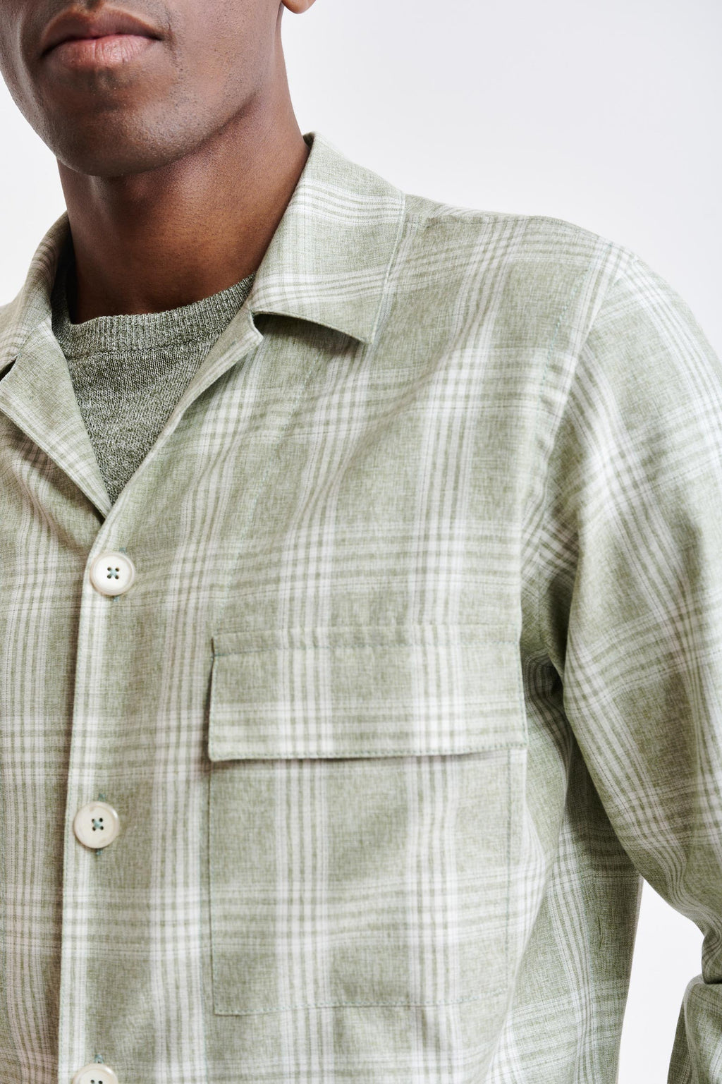 Light Green Wool & Cotton Plymouth Overshirt Riviera Trend — detail 2
