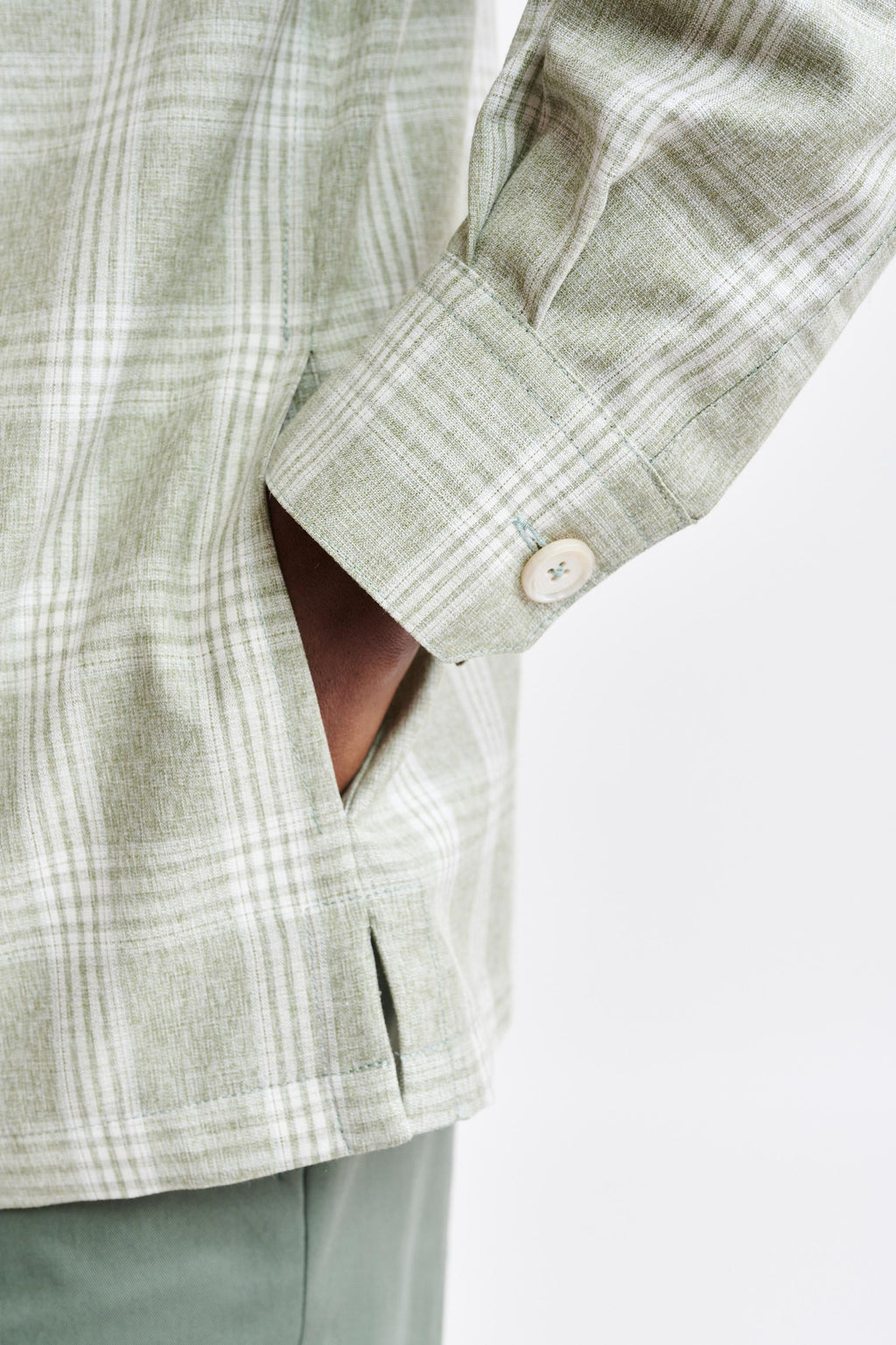 Light Green Wool & Cotton Plymouth Overshirt Riviera Trend — detail 3