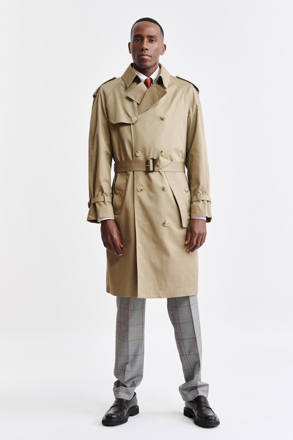 Medium Brown Cotton Marlow Trench Coat Cashmere Cotton — detail 1