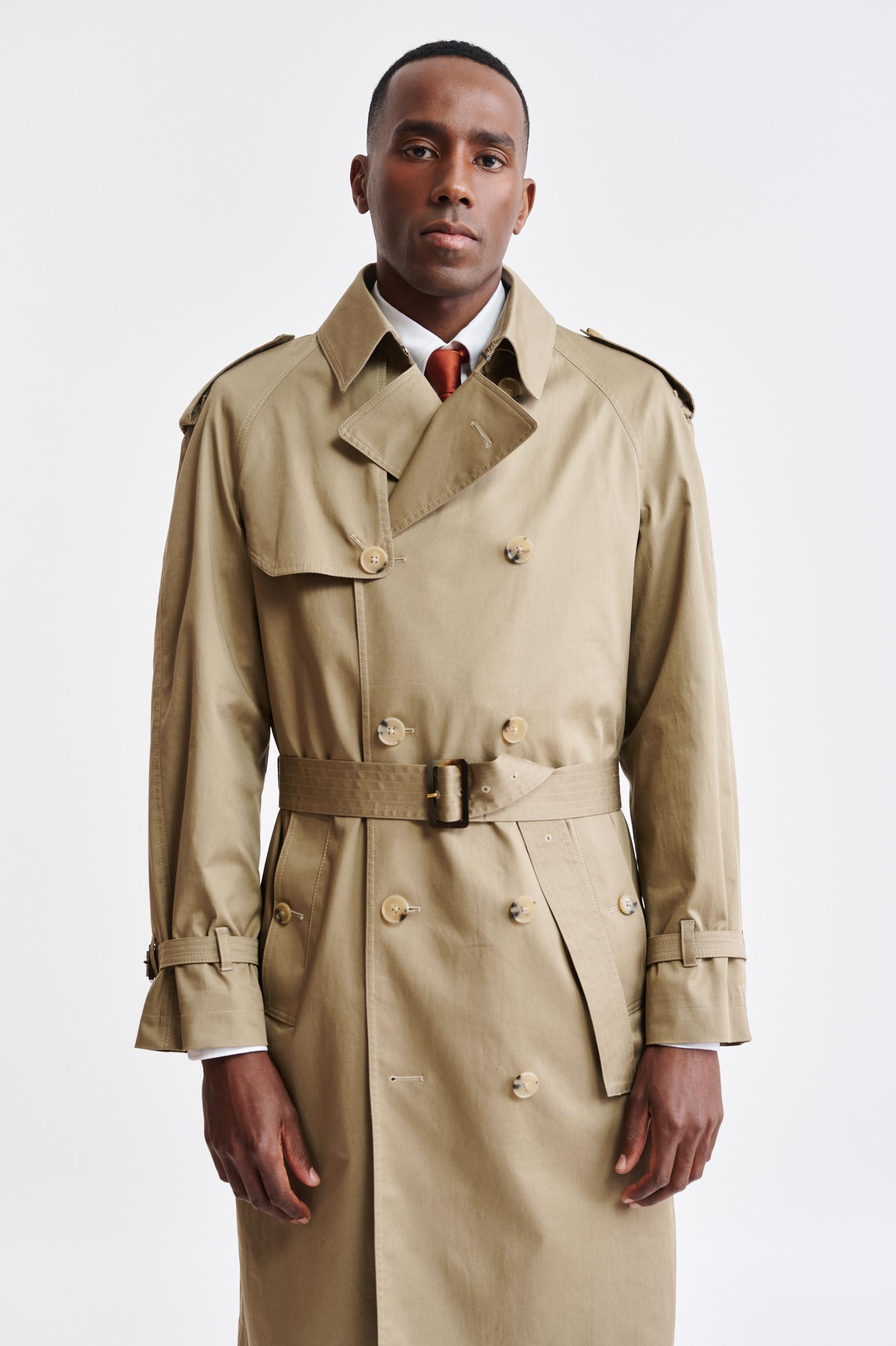 Medium Brown Cotton Marlow Trench Coat Cashmere Cotton — detail 4