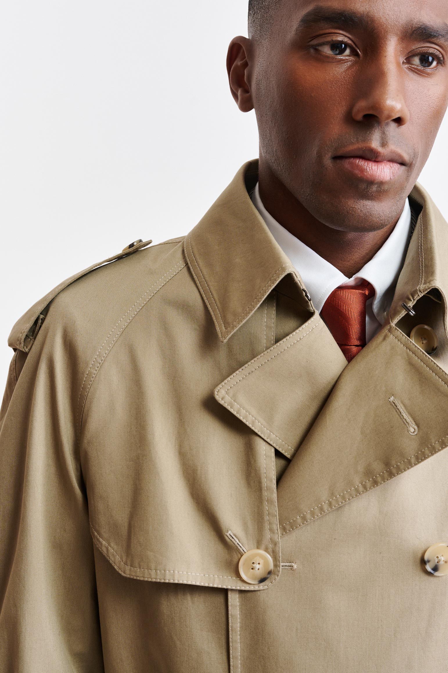 Medium Brown Cotton Marlow Trench Coat Cashmere Cotton — detail 2