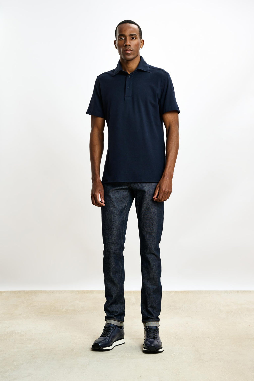 Navy Cotton Piquet Polo Shirt — detail 1