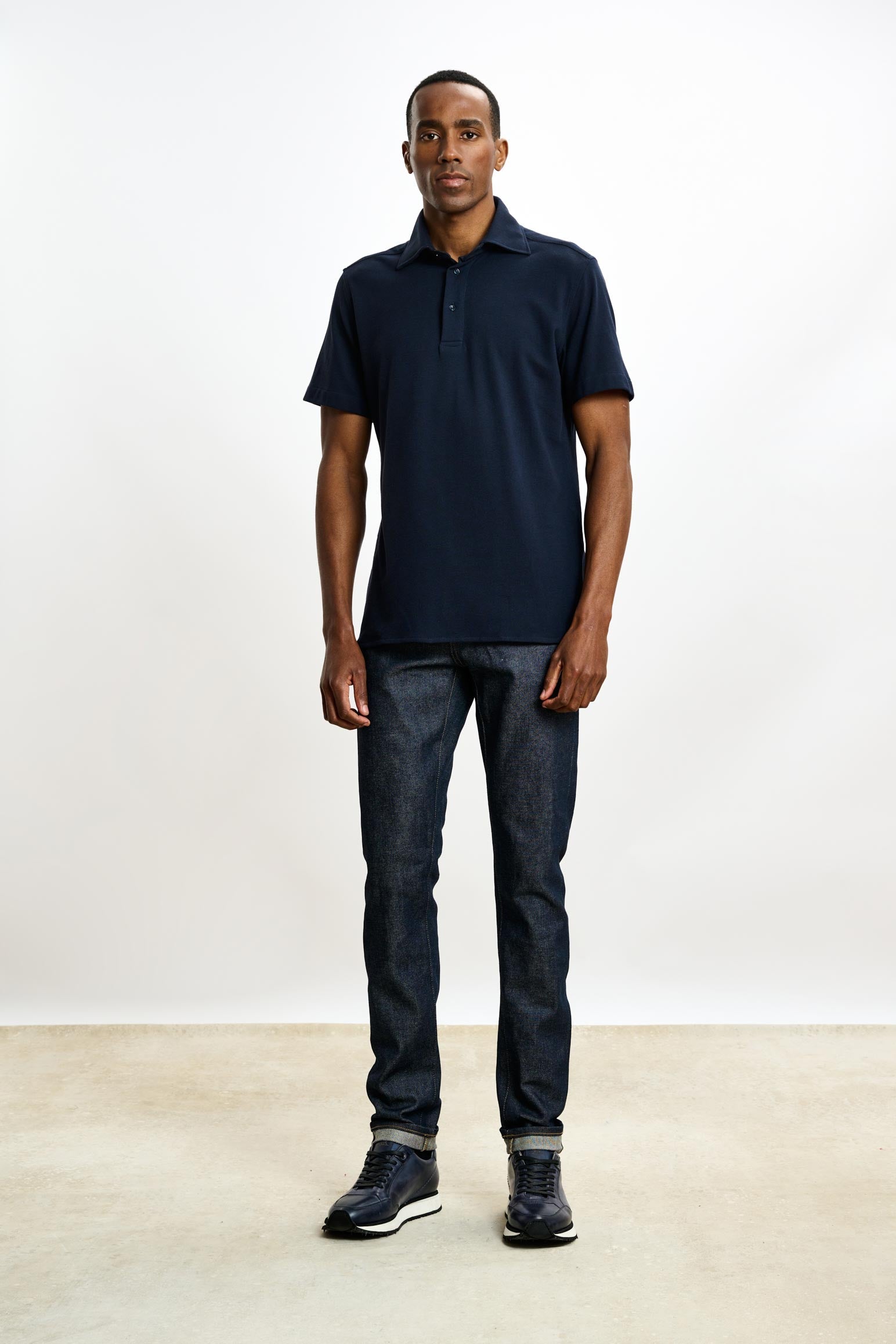 Navy Cotton Piquet Polo Shirt — detail 1