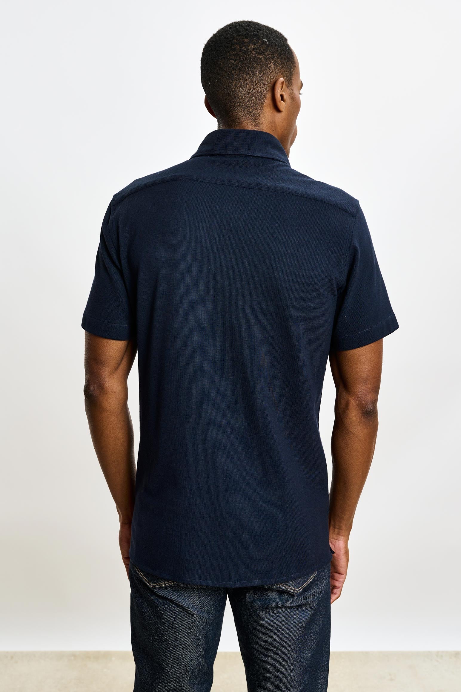 Navy Cotton Piquet Polo Shirt — detail 3