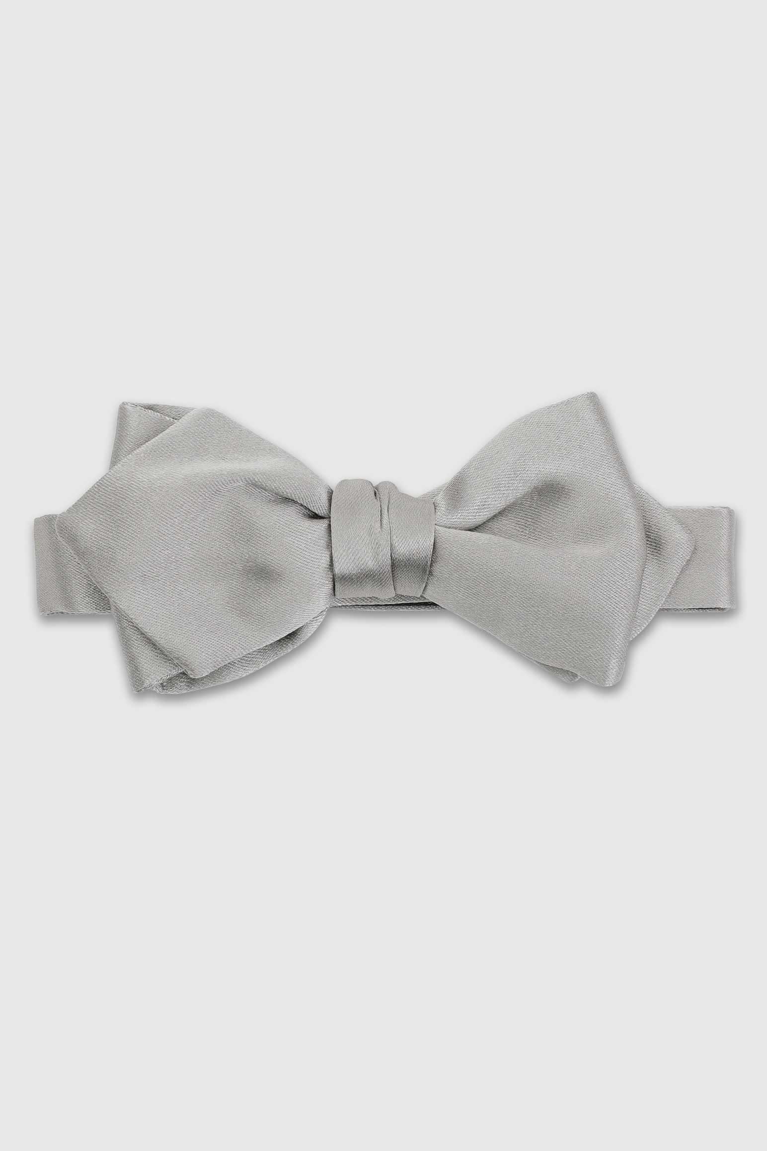 Grey Silk Satin Diamond Point Bow Tie
