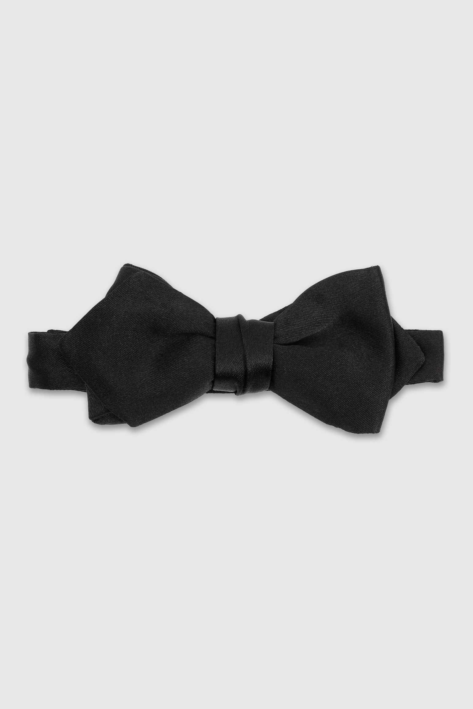 Black Silk Satin Diamond Point Pre-Tied Bow Tie